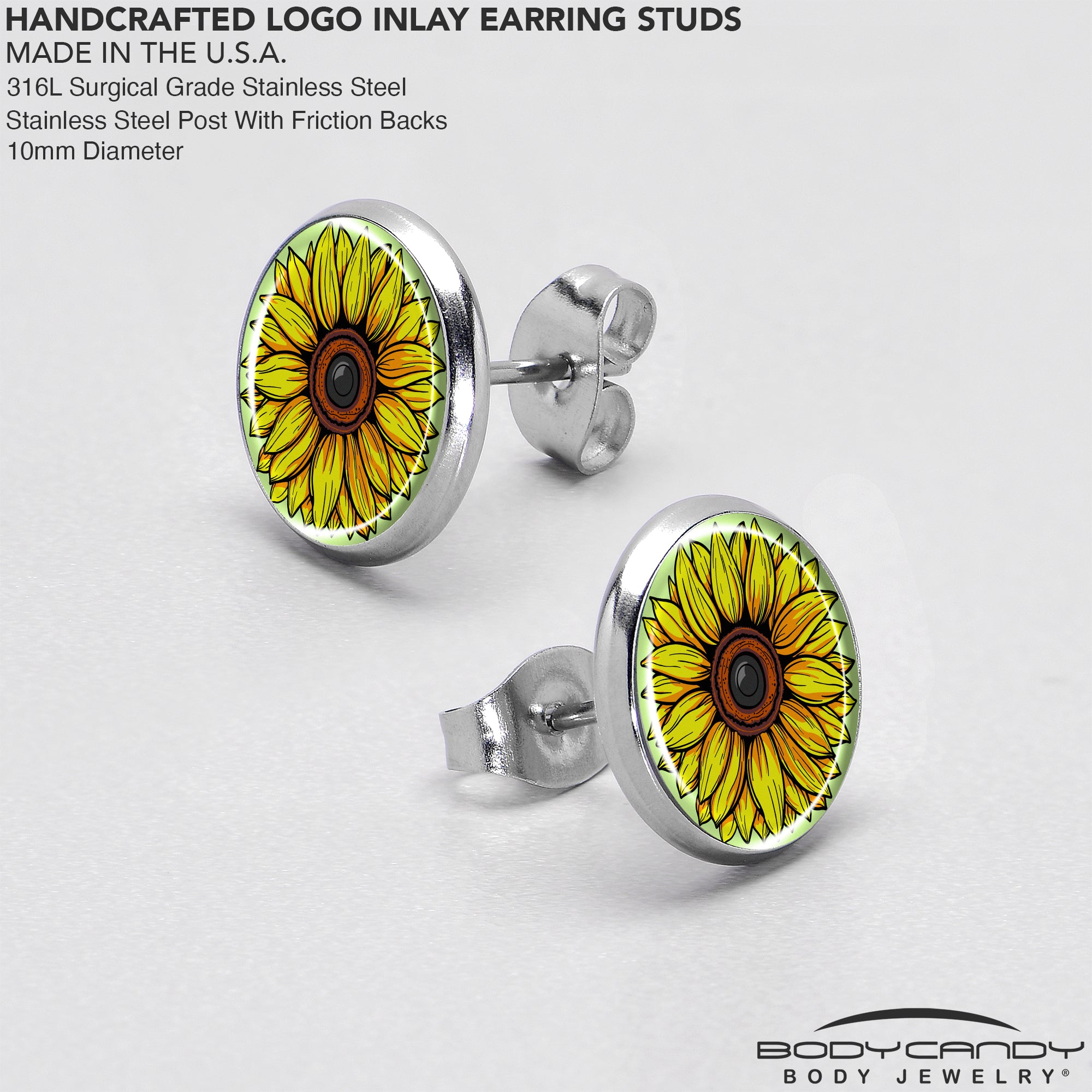 Blossom Creation Yellow Sunflower Stainless Steel Stud Earrings custom design option