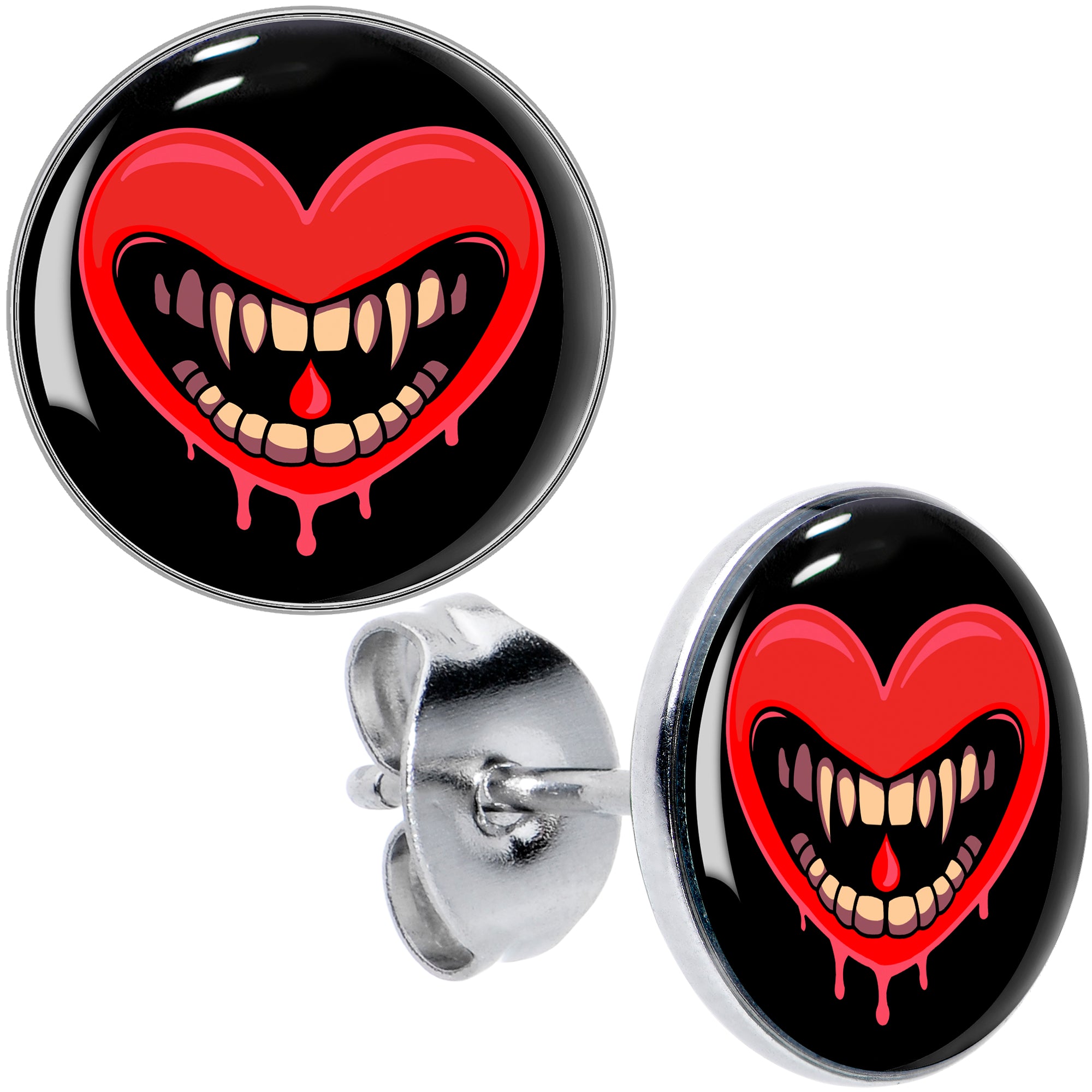 Valentine heart vampire stud earrings