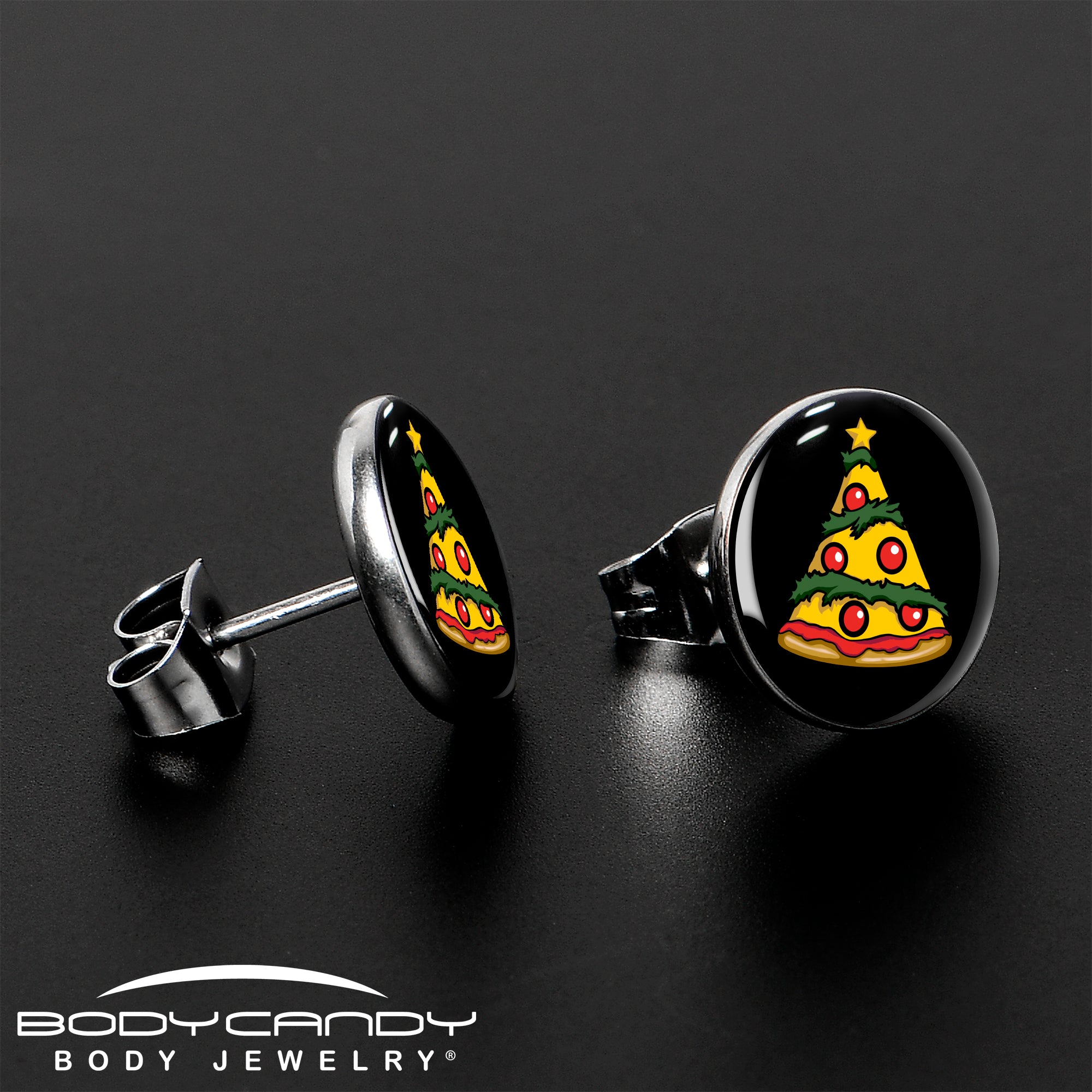Holiday pizza tree stud earrings