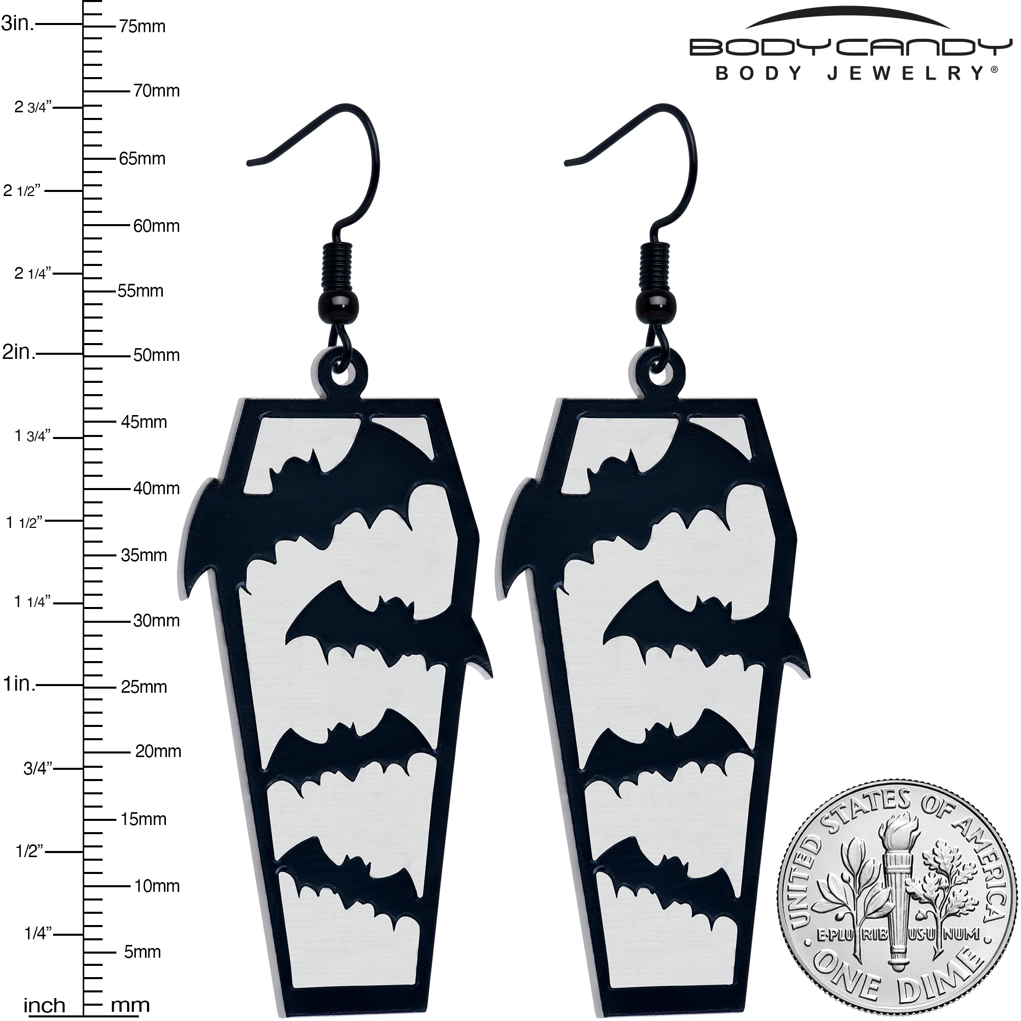 Black Bat Coffin Earrings Glow in the Dark Dangle Style