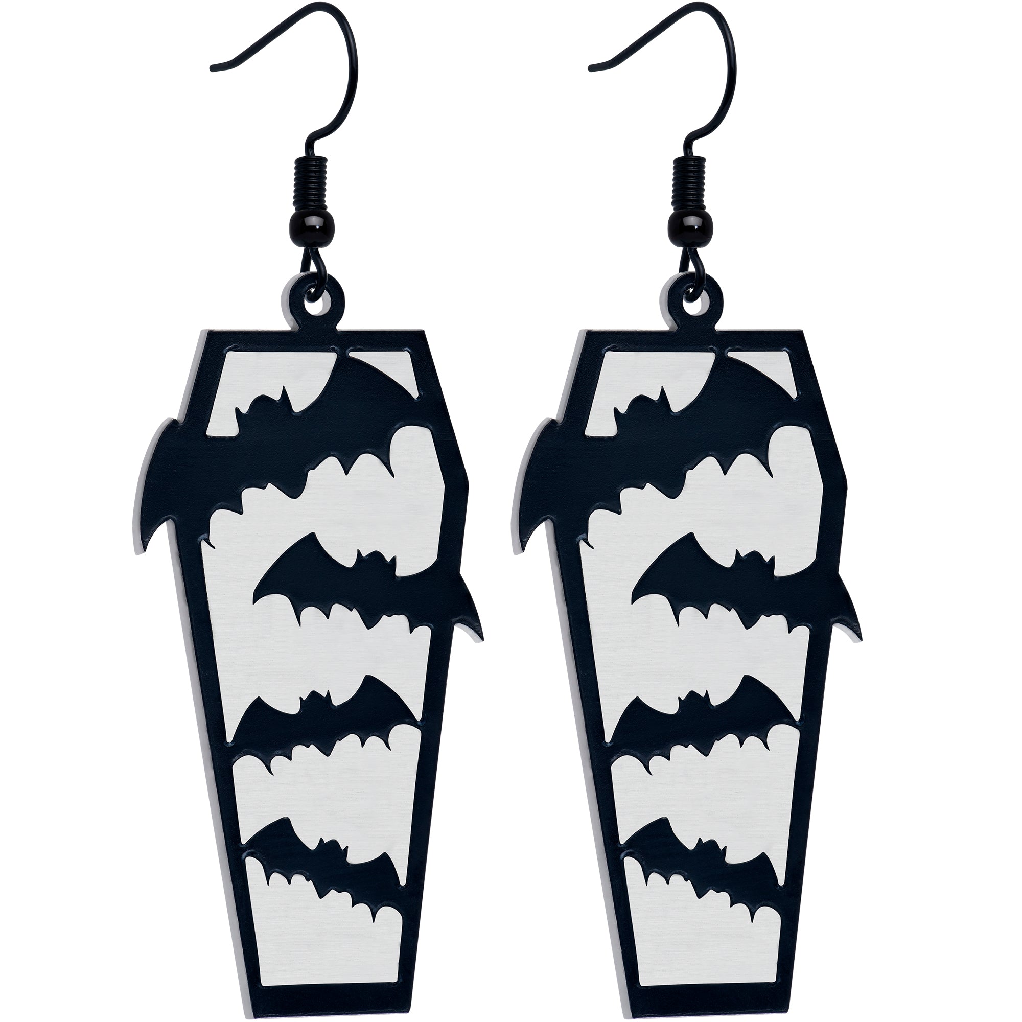 Glow in the Dark Bat Coffin Dangle Earrings by Onyx O