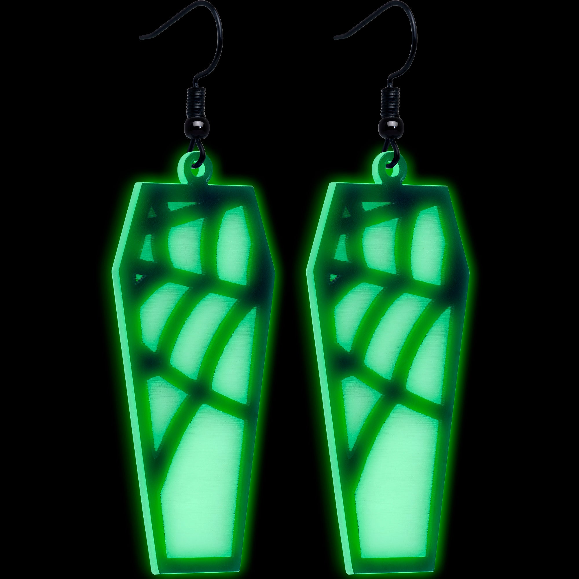 Glow in the Dark Spider Web Coffin Earrings