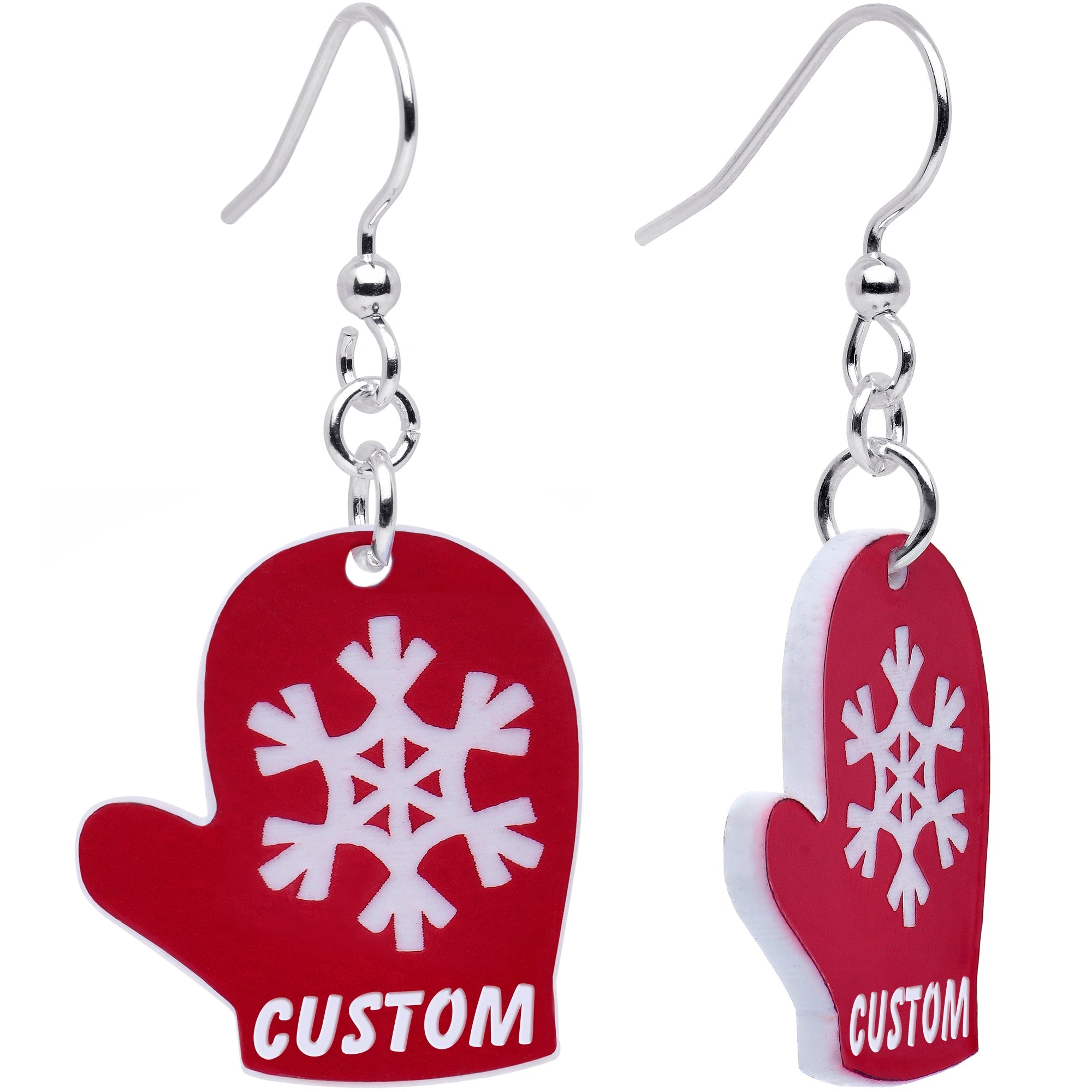 Custom Zig Zag Red Mittens Personalized Dangle Earrings