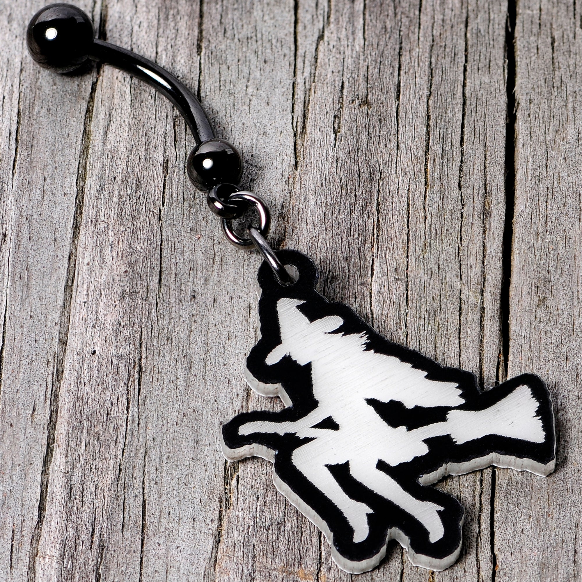 Glow in the Dark Halloween Flying Witch on Broom Dangle Belly Ring