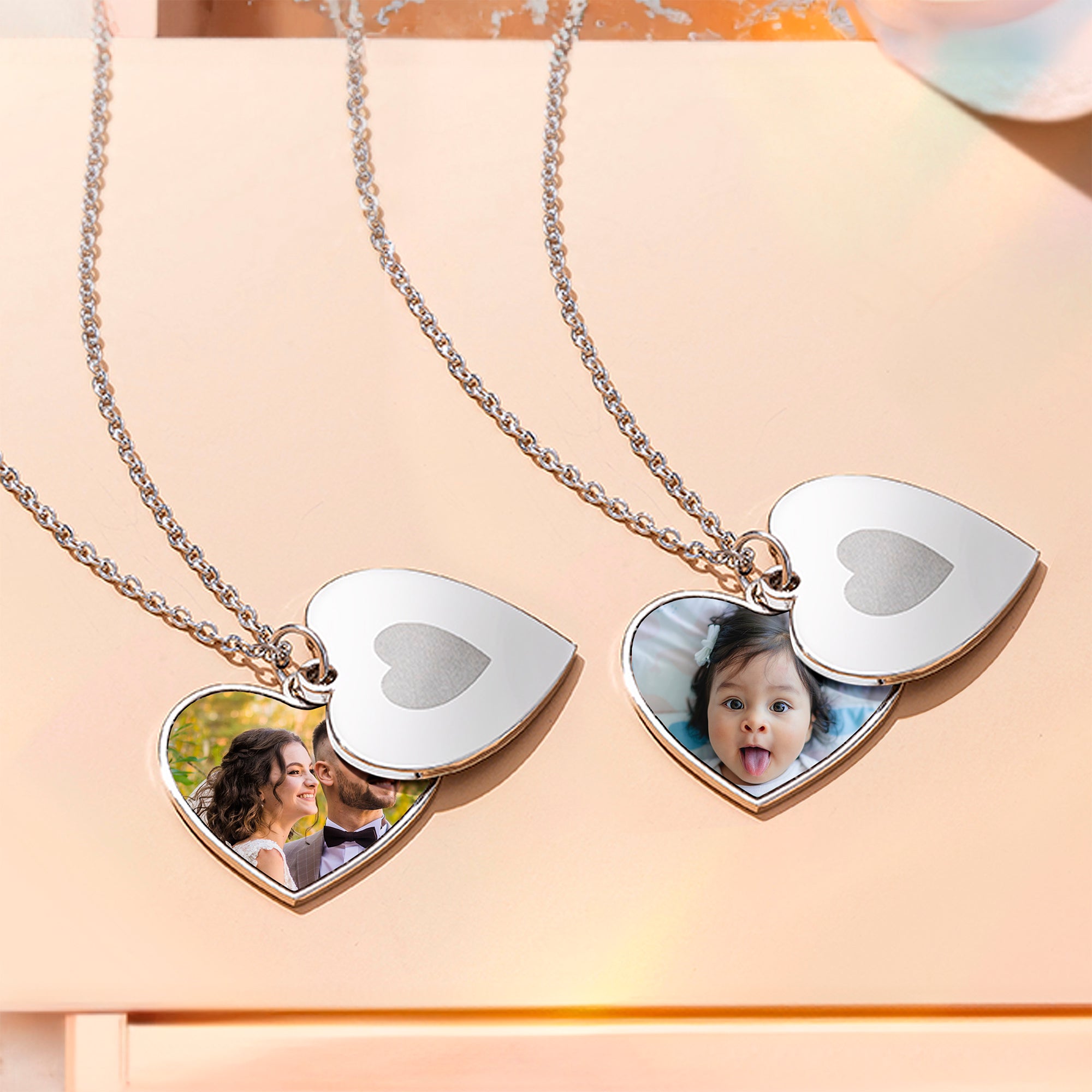 Custom Photo Sliding Locket Heart Pendant Necklace