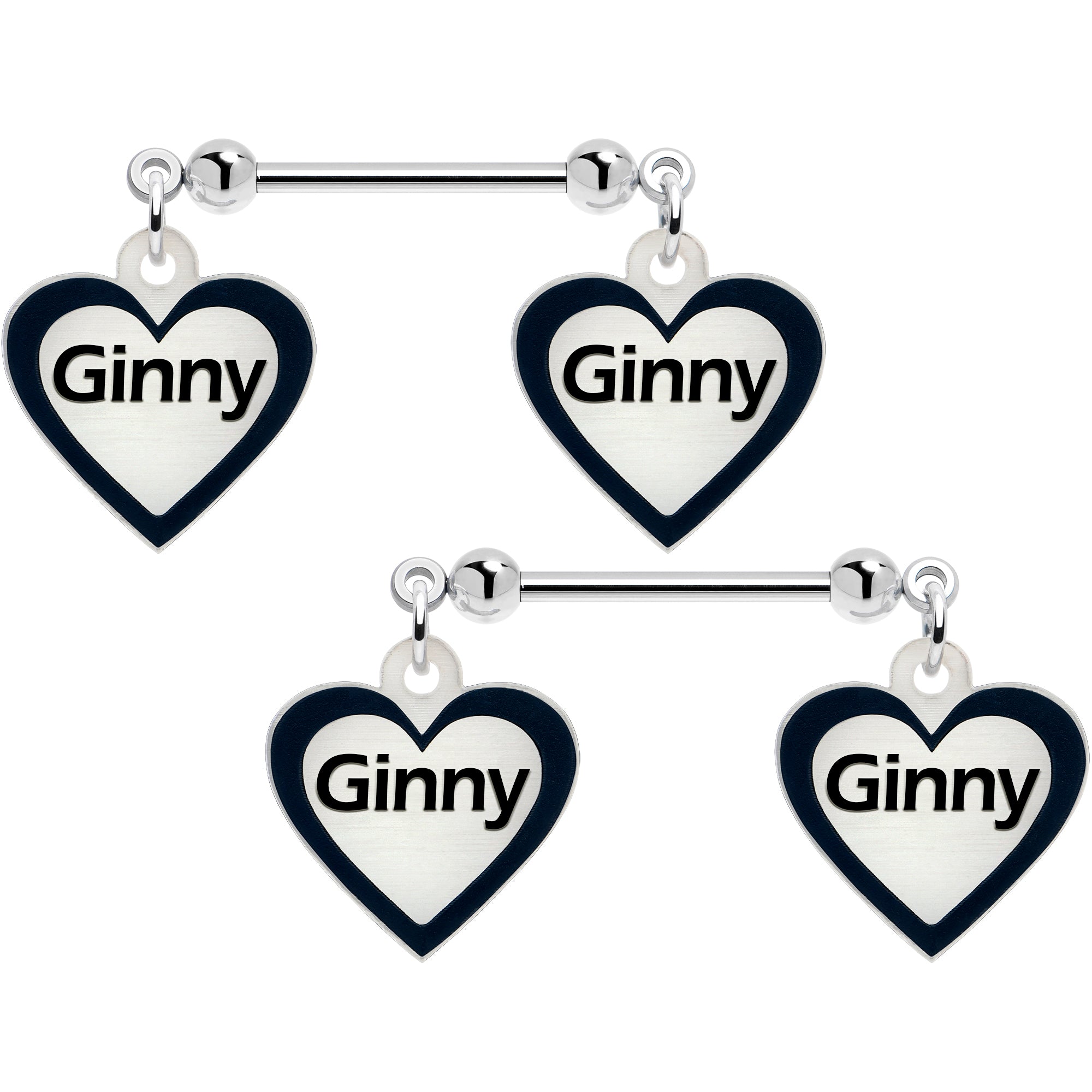 Double Heart Glow in the Dark Personalized Name Nipple Ring Set