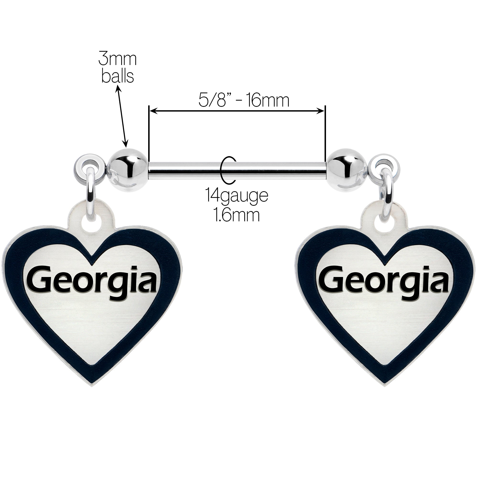 Glow in the Dark Custom Heart Nipple Rings with Personalized Double Name