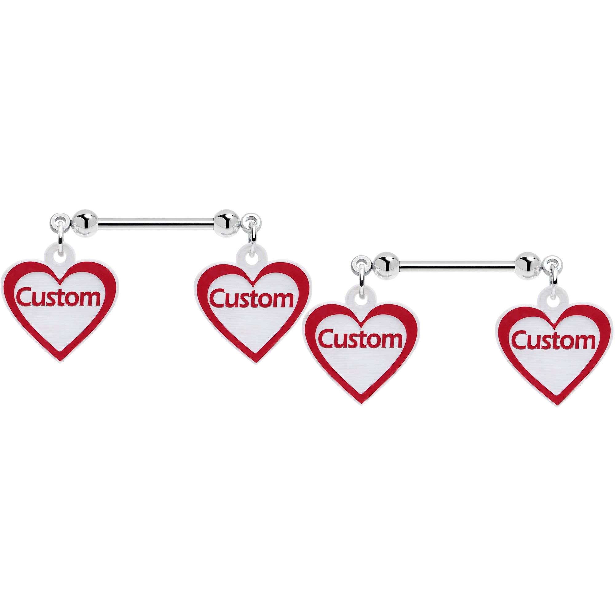 Personalized Double Name Heart Dangle Nipple Rings