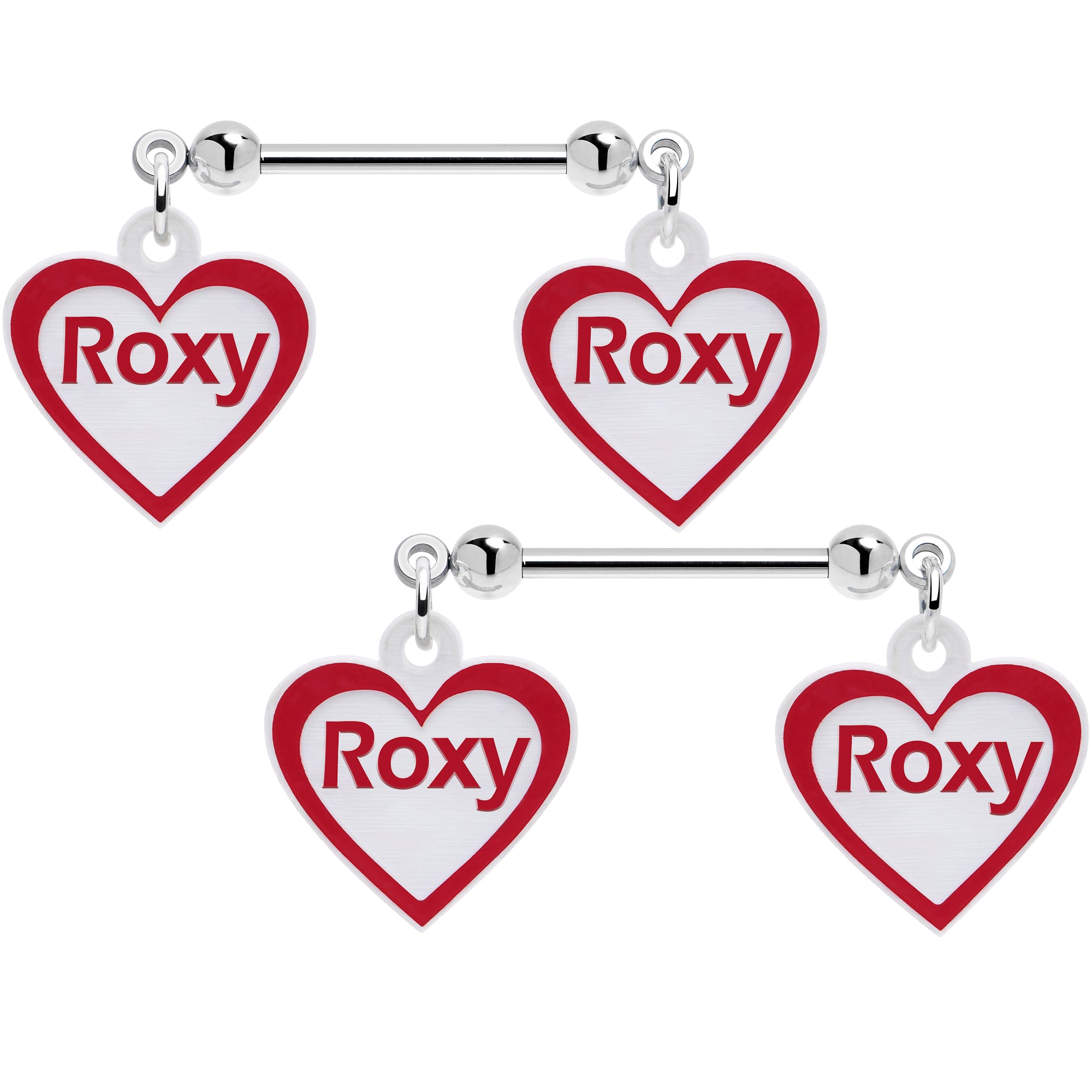 Custom Red White Heart Double Personalized Name Dangle Nipple Rings