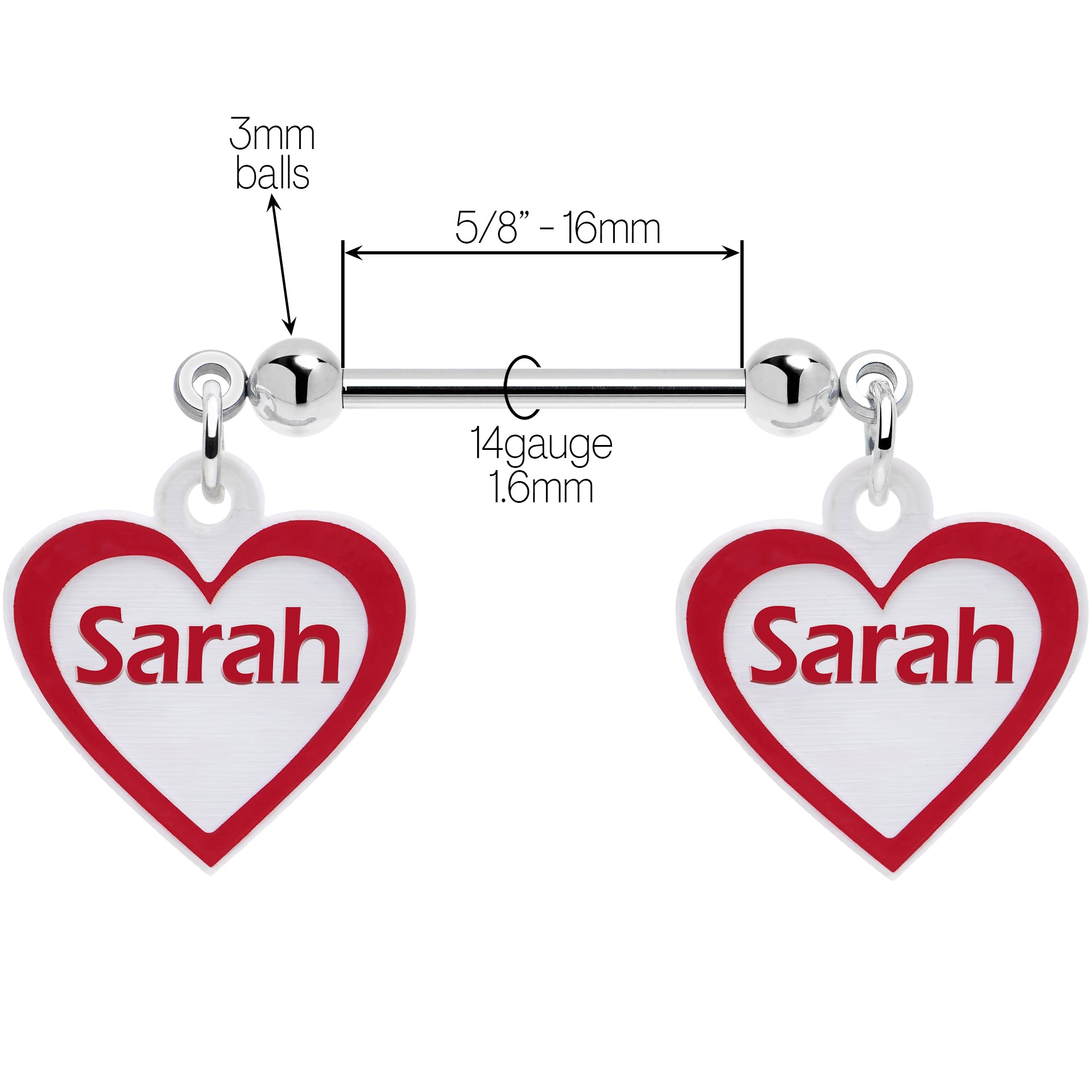 Custom Heart Double Name Dangle Nipple Ring Set