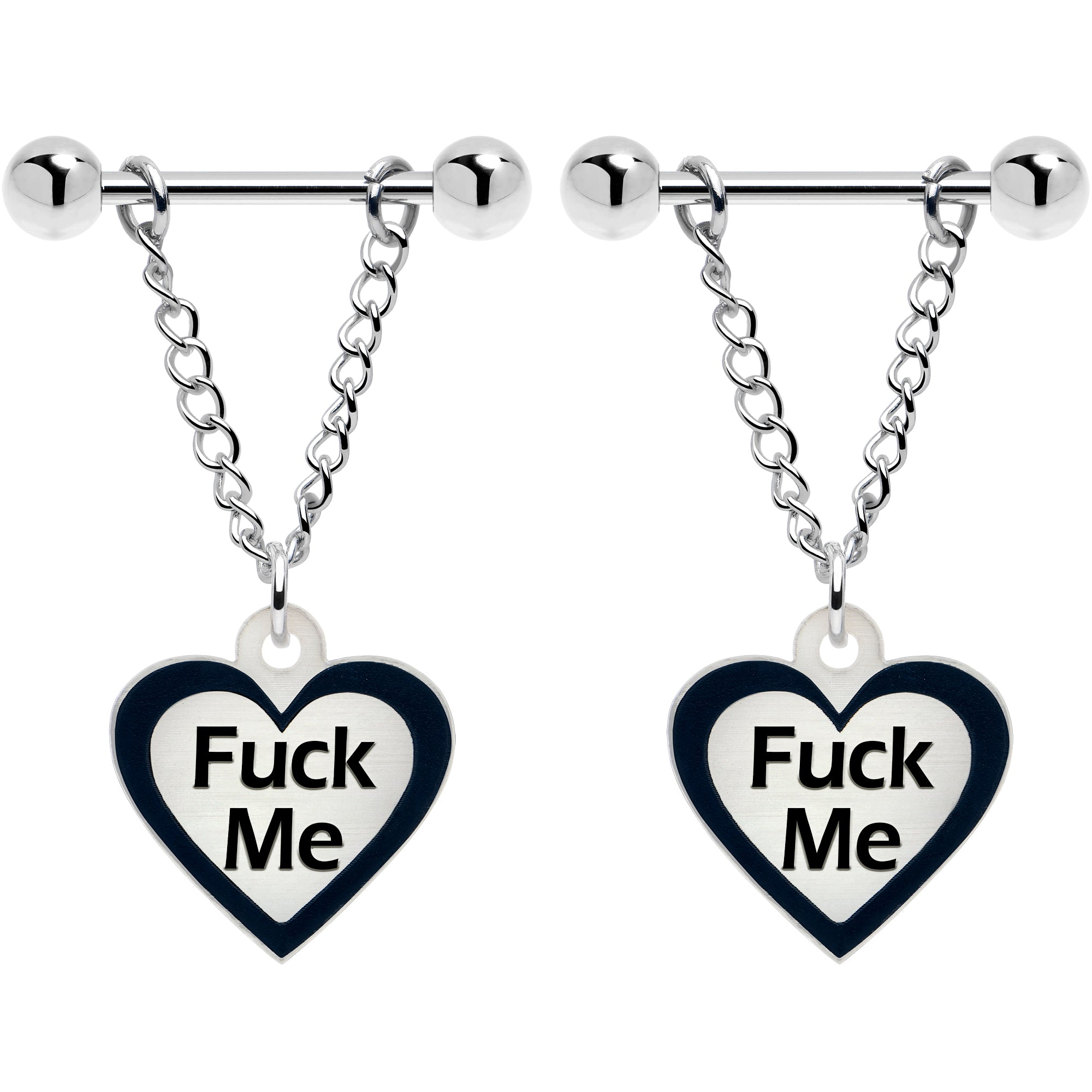 F*ck Me Heart Glow in the Dark Nipple Ring Set with Chain