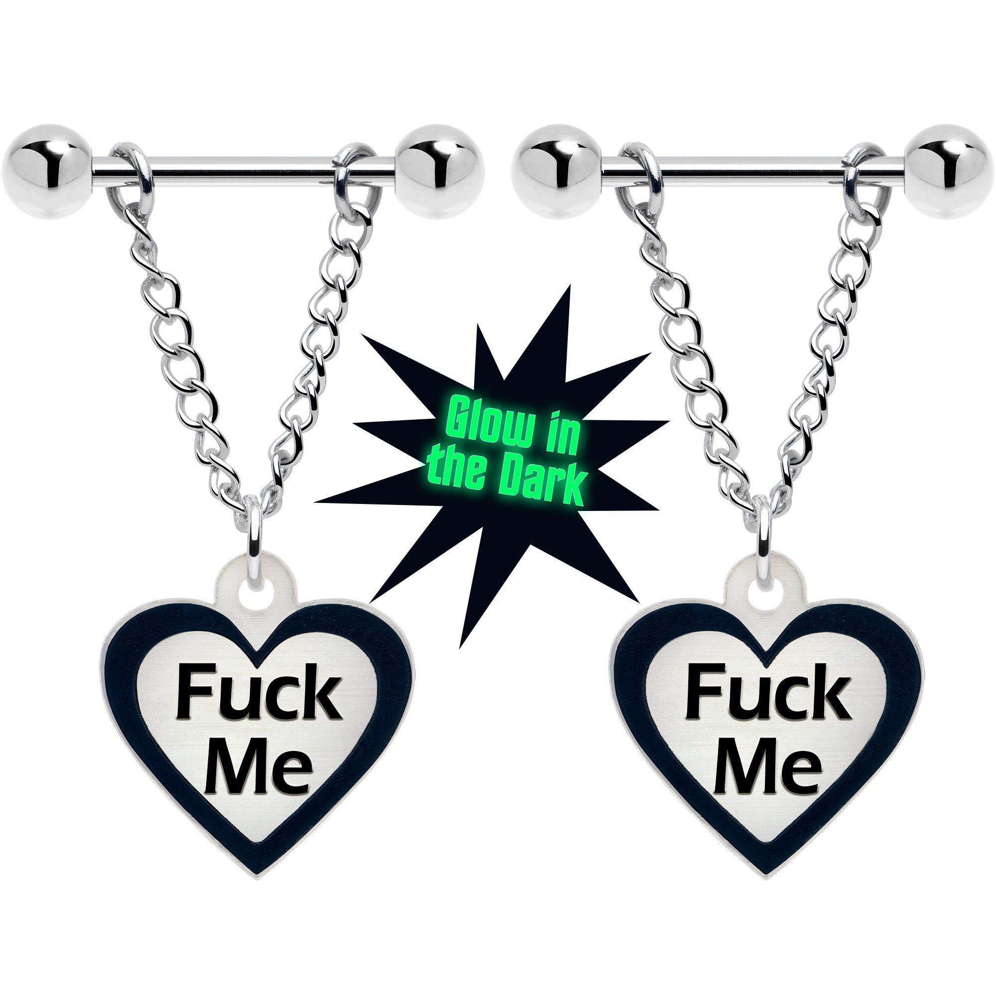 Heart Shaped Glow in the Dark F*ck Me Nipple Rings