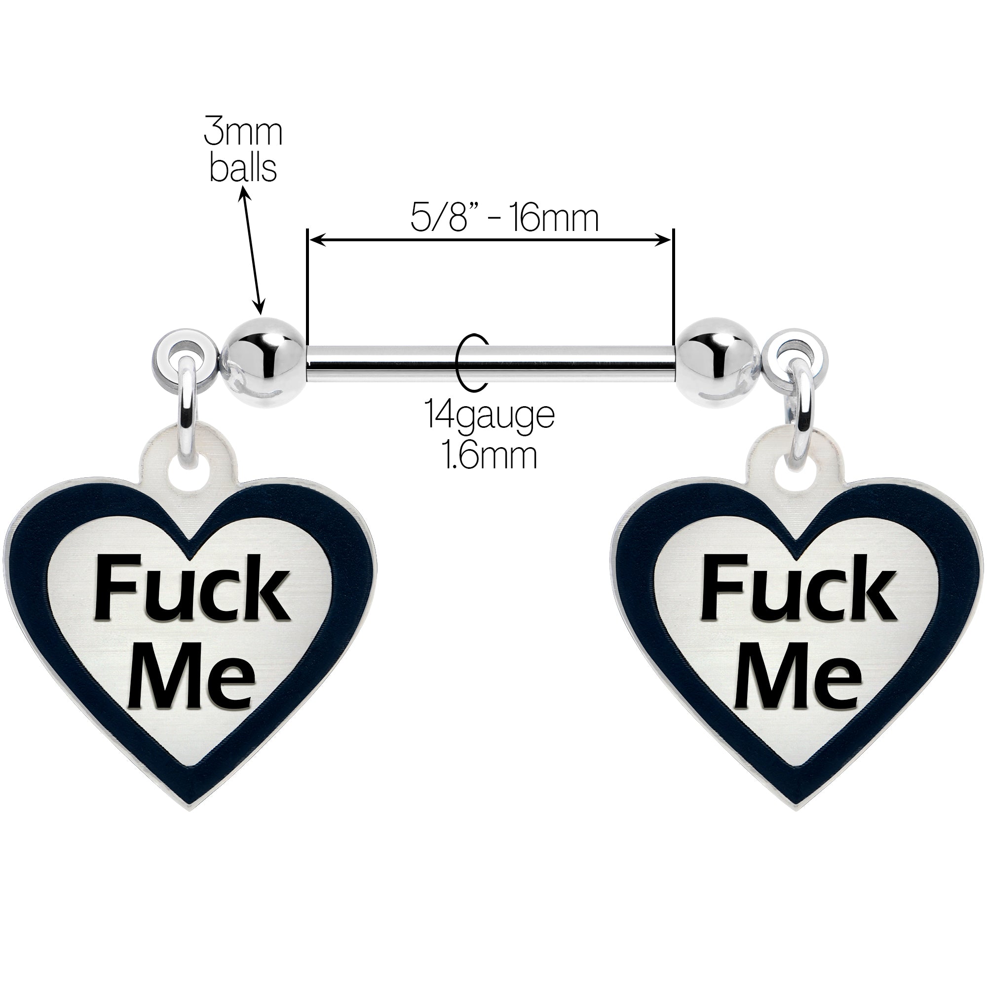 Glow in the Dark Nipple Ring Set Heart Dangle