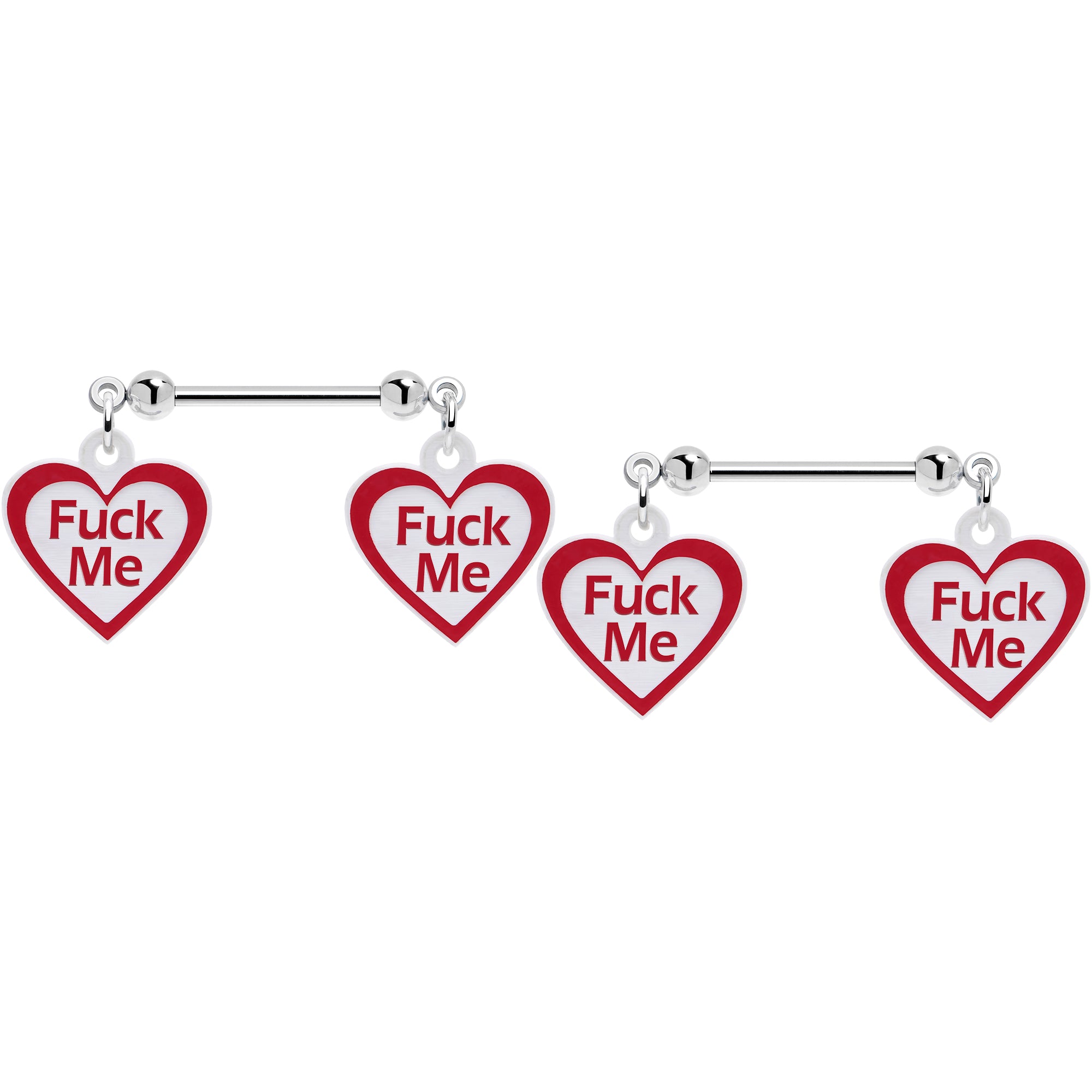 F*ck Me Heart Dangle Nipple Rings Red White
