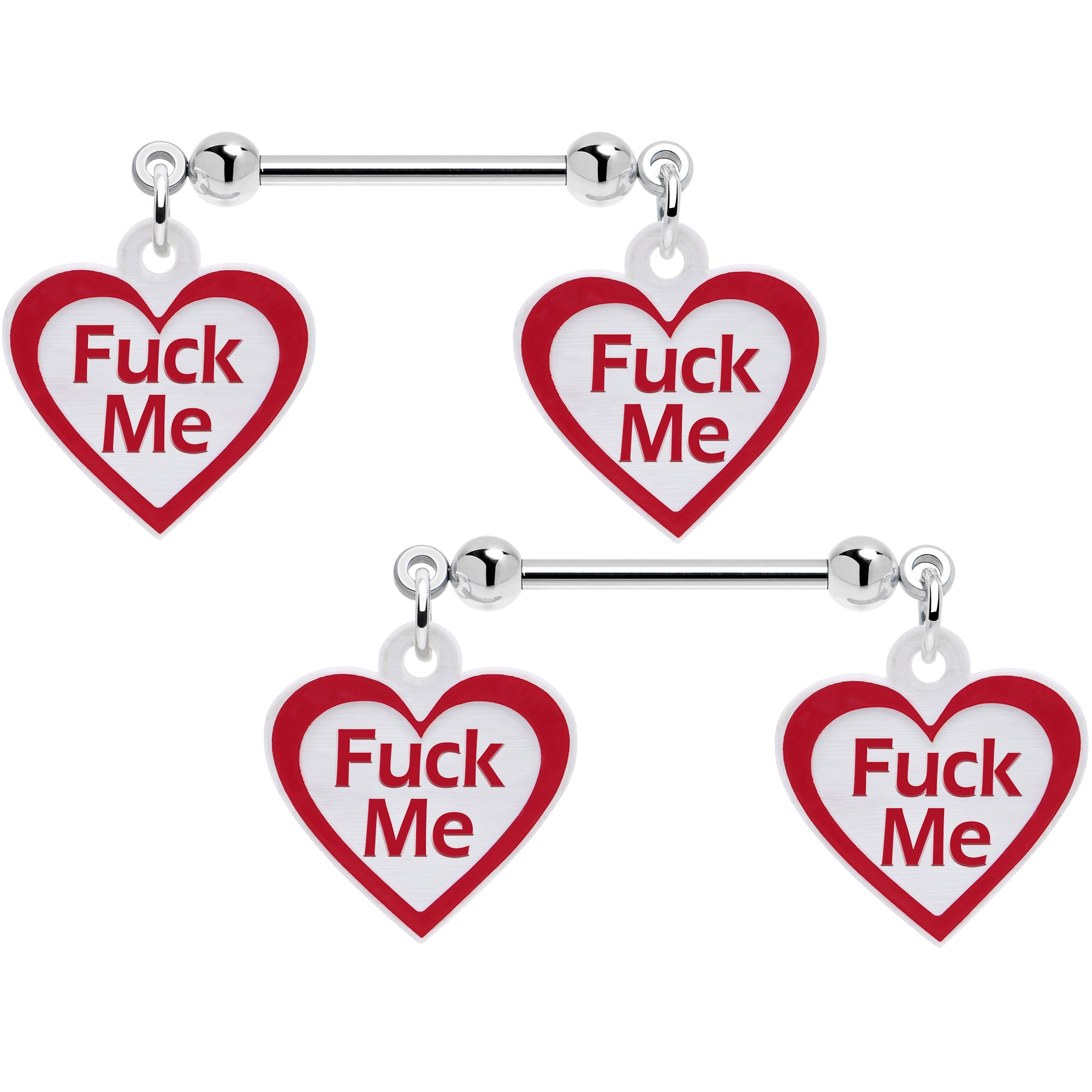 Red White Heart F*ck Me Nipple Ring Set