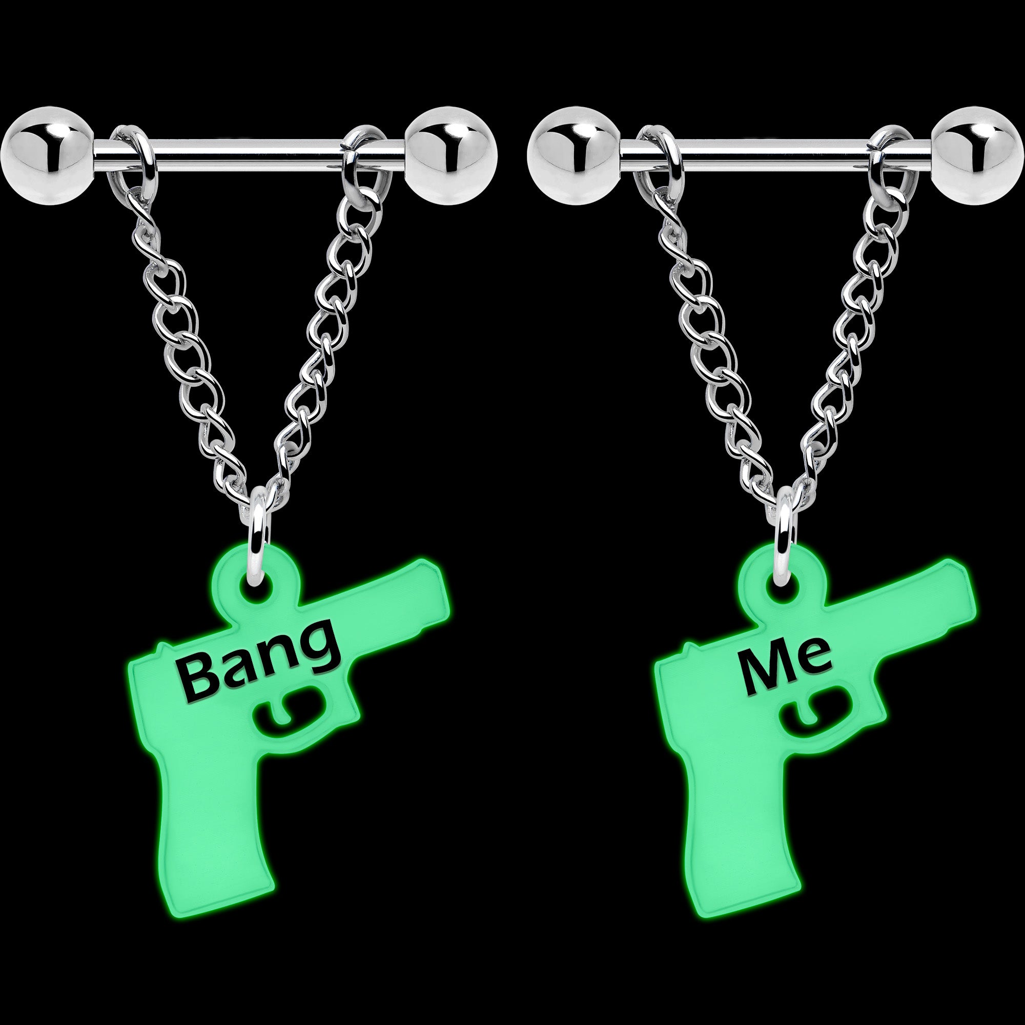 Glow in the Dark Gun Chain Dangle Nipple Jewelry
