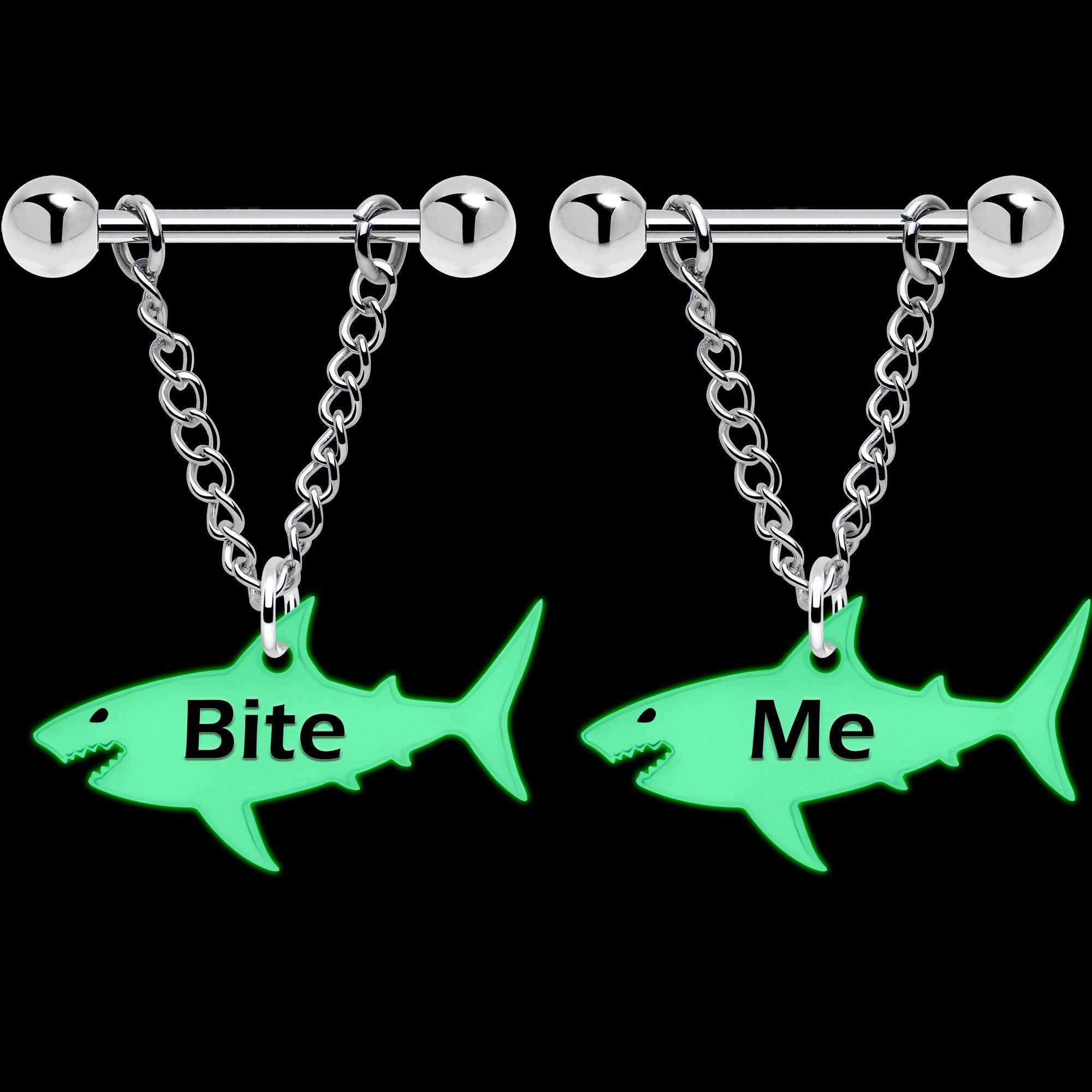 Glow in the Dark Shark Chain Dangle Nipple Jewelry