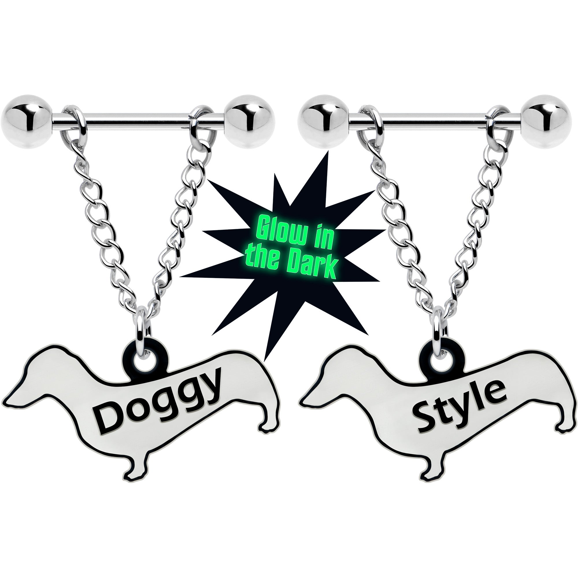 Doggy Style Dog Nipple Ring Set Glow in the Dark