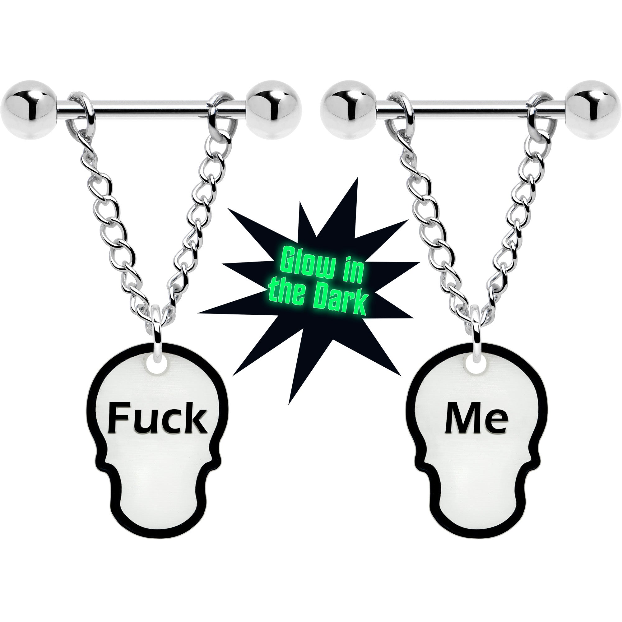 Fuck Me Skull Nipple Ring Set Glow in the Dark