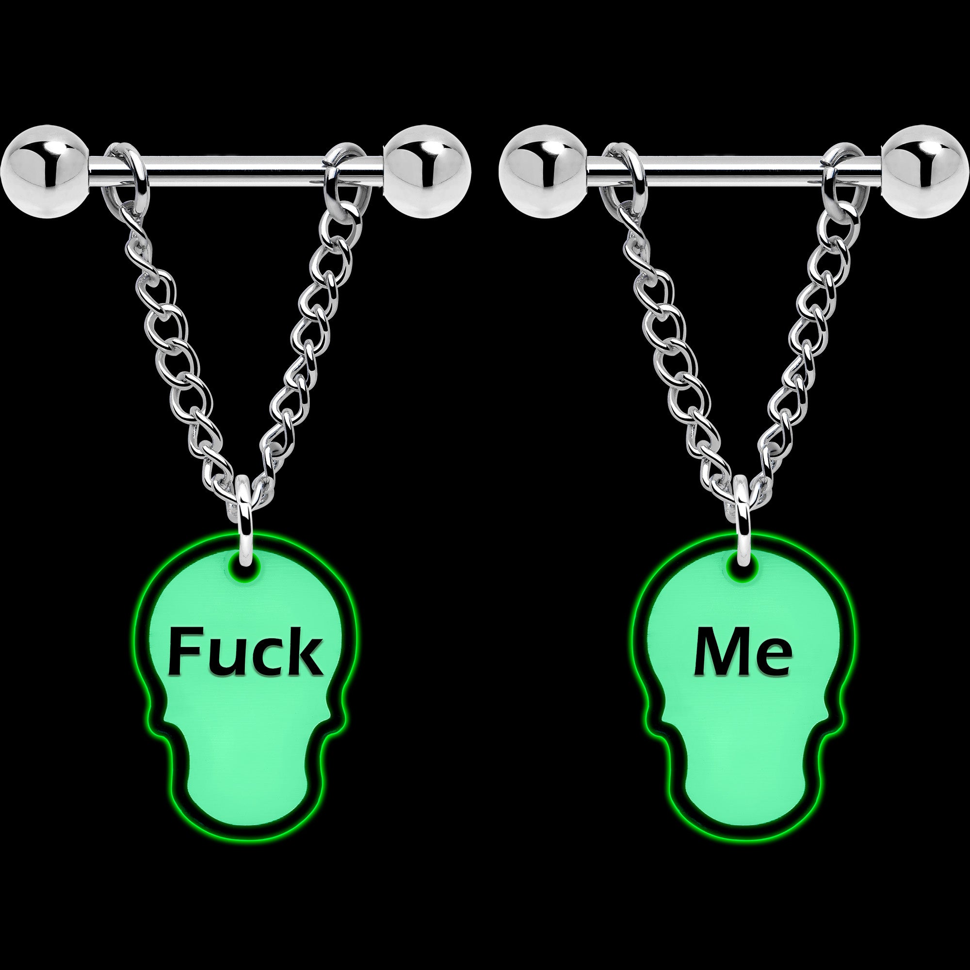 Glow in the Dark Skull Chain Dangle Nipple Jewelry