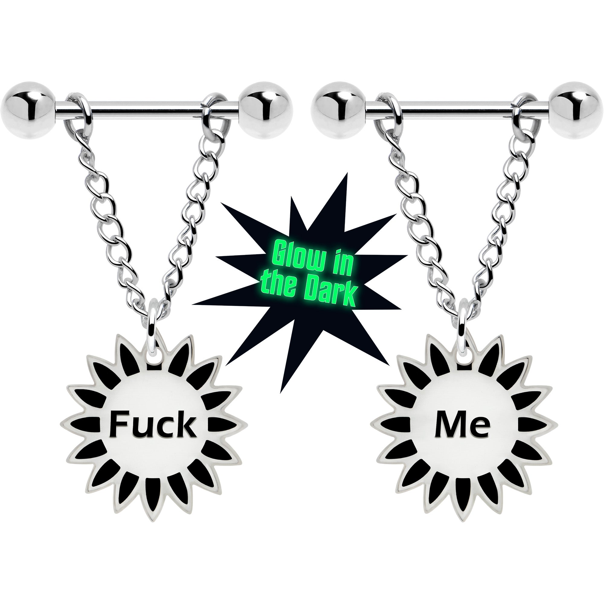 Fuck Me Sunflower Nipple Ring Set Glow in the Dark