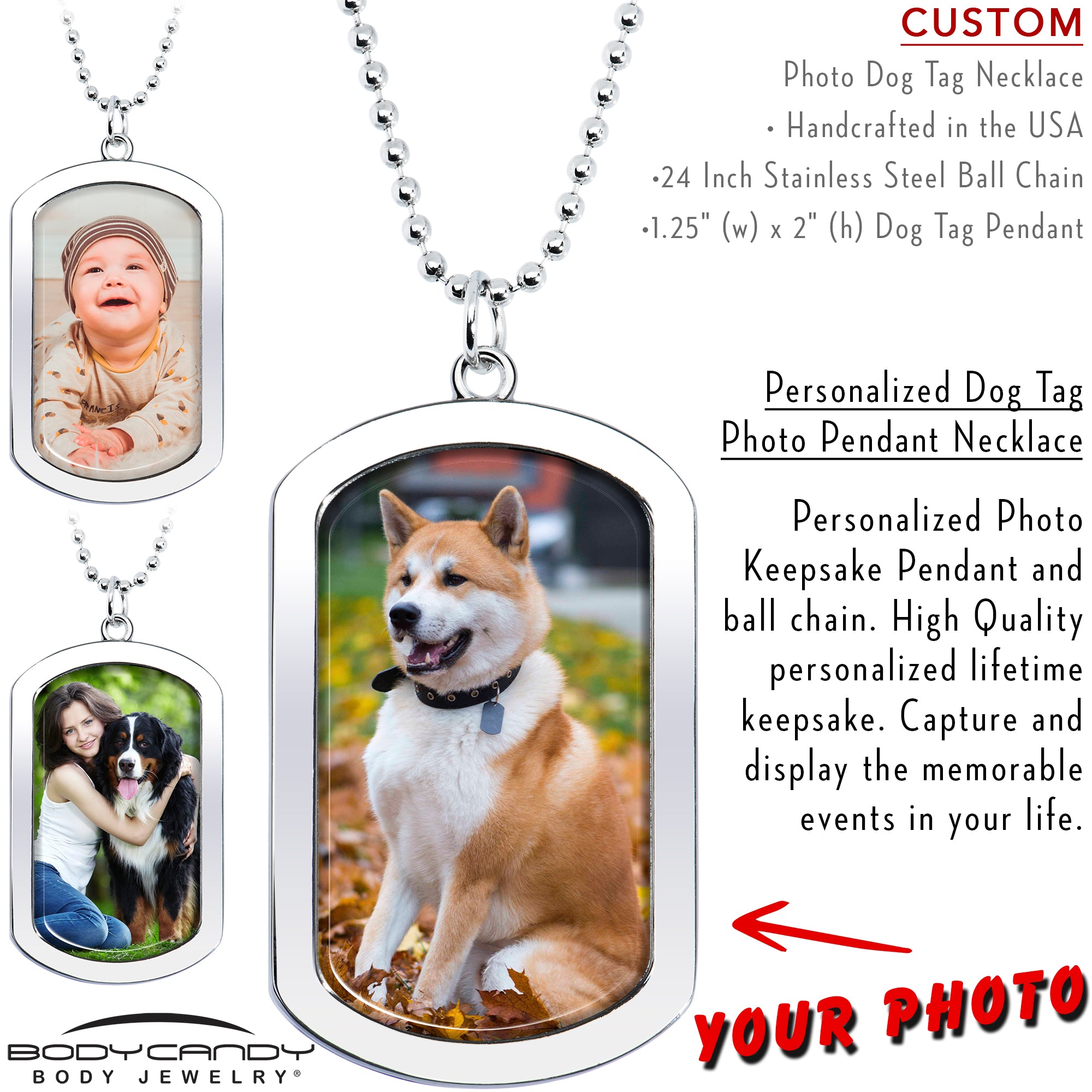 Personalized Dog Tag Photo Pendant Necklace