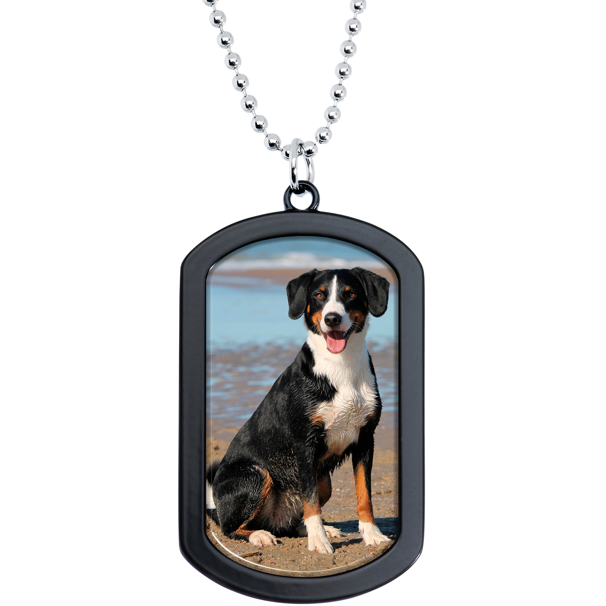 Personalized Black Dog Tag Photo Pendant Necklace
