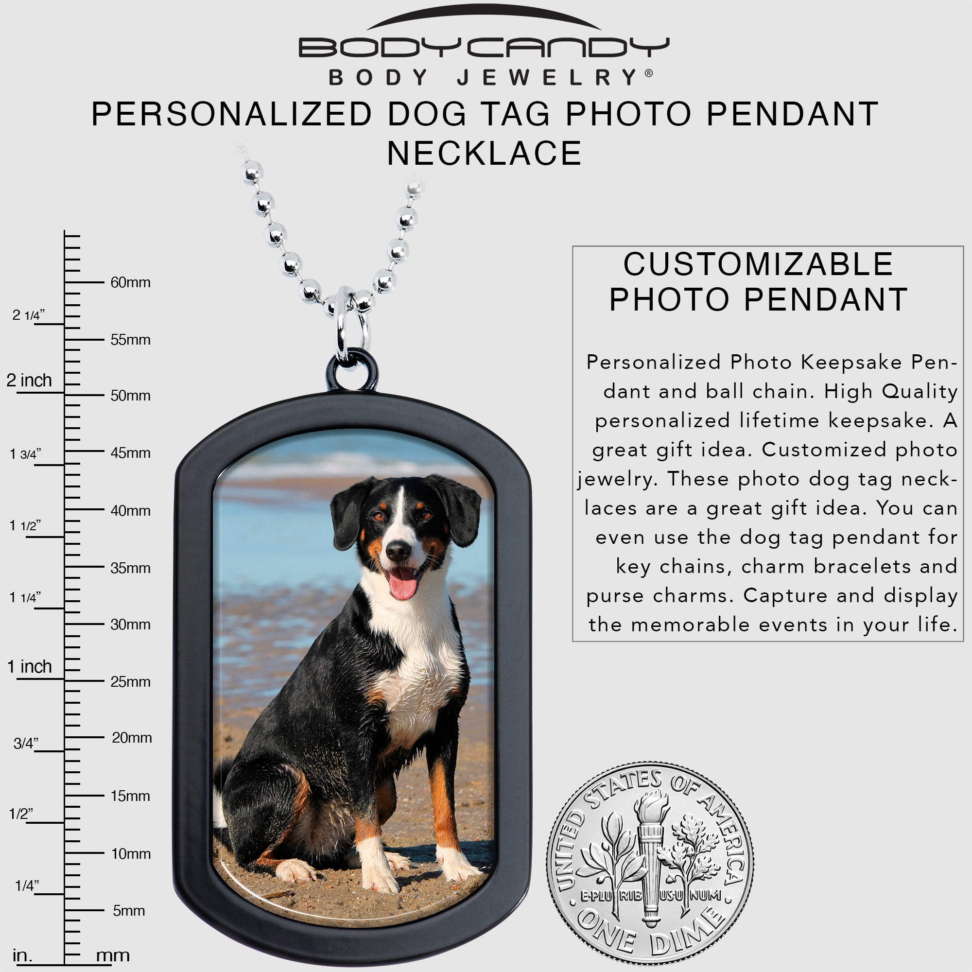 Personalized Black Dog Tag Photo Pendant Necklace