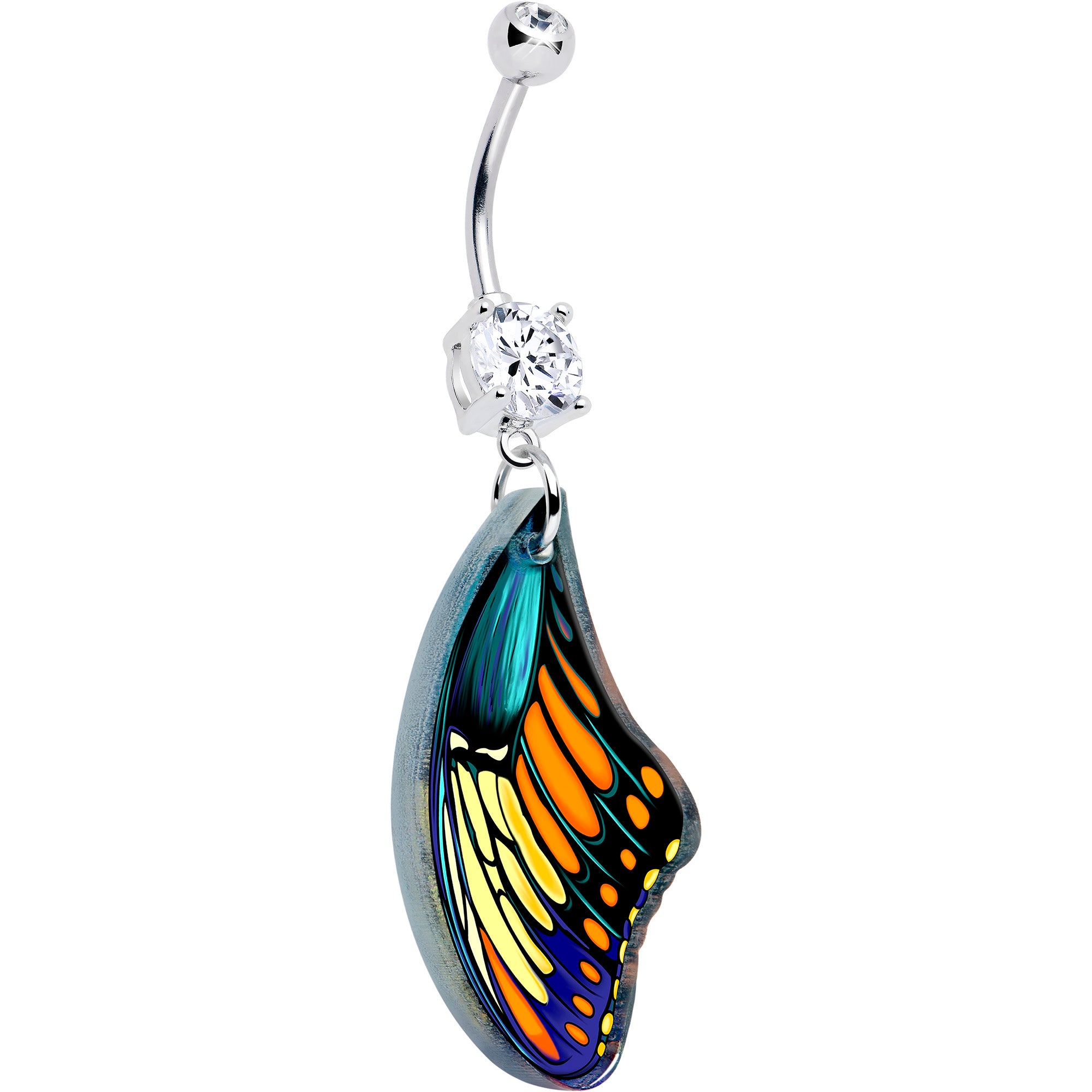 Double Gem Belly Ring Butterfly Dangle Handmade by Onyx O