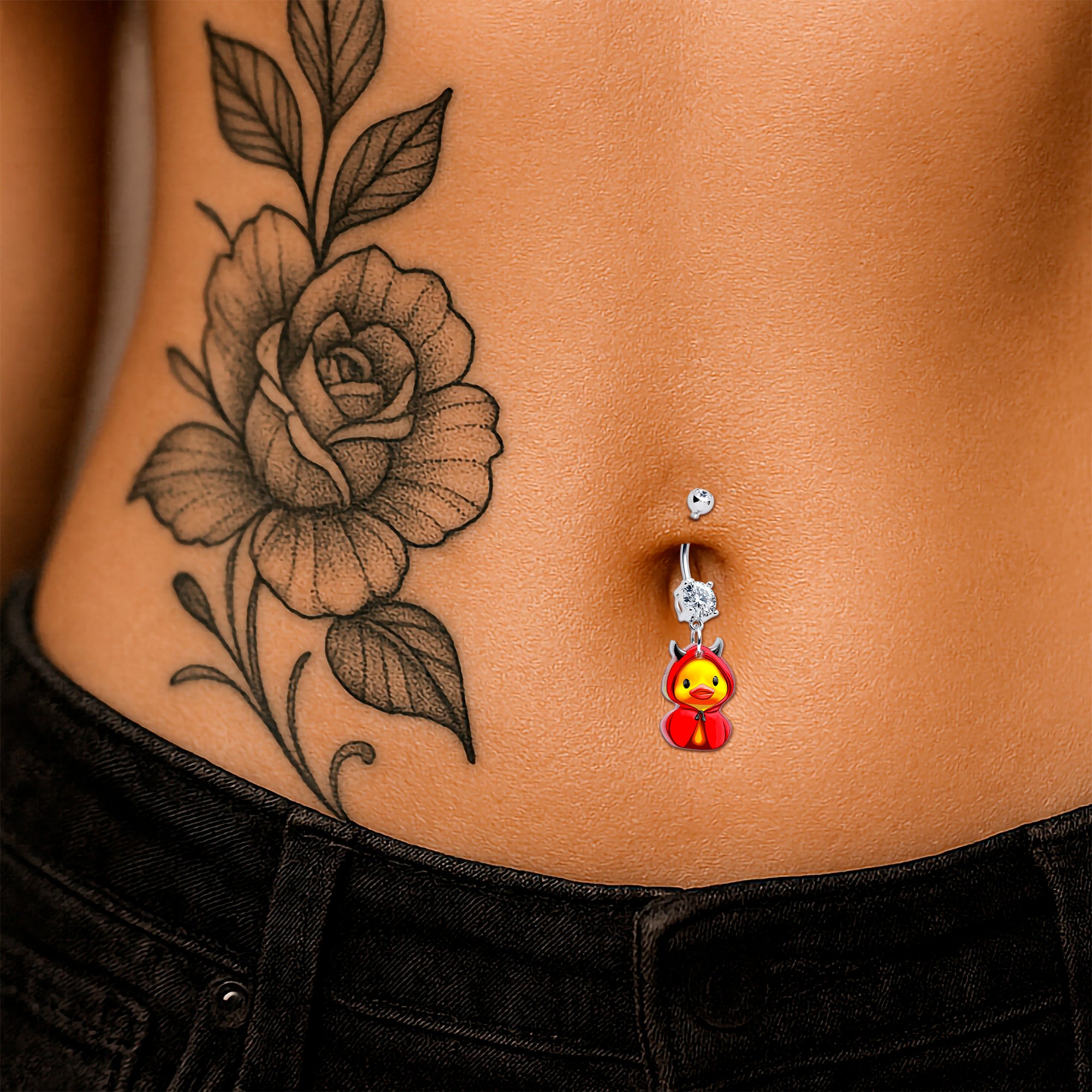 Onyx O devil duck belly button ring