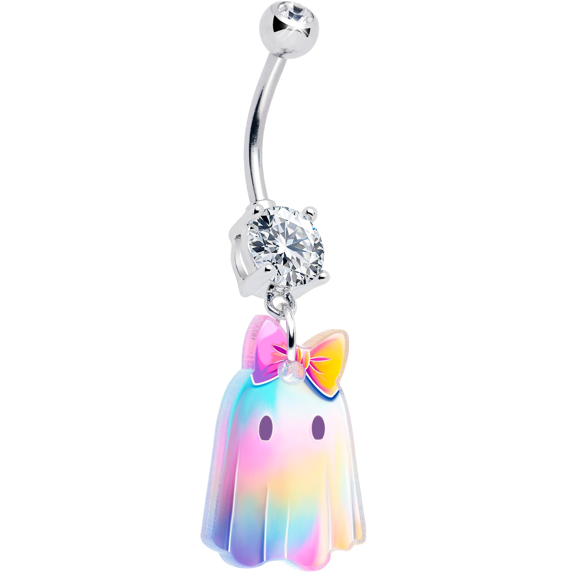 Clear gem iridescent ghost girl dangle belly ring