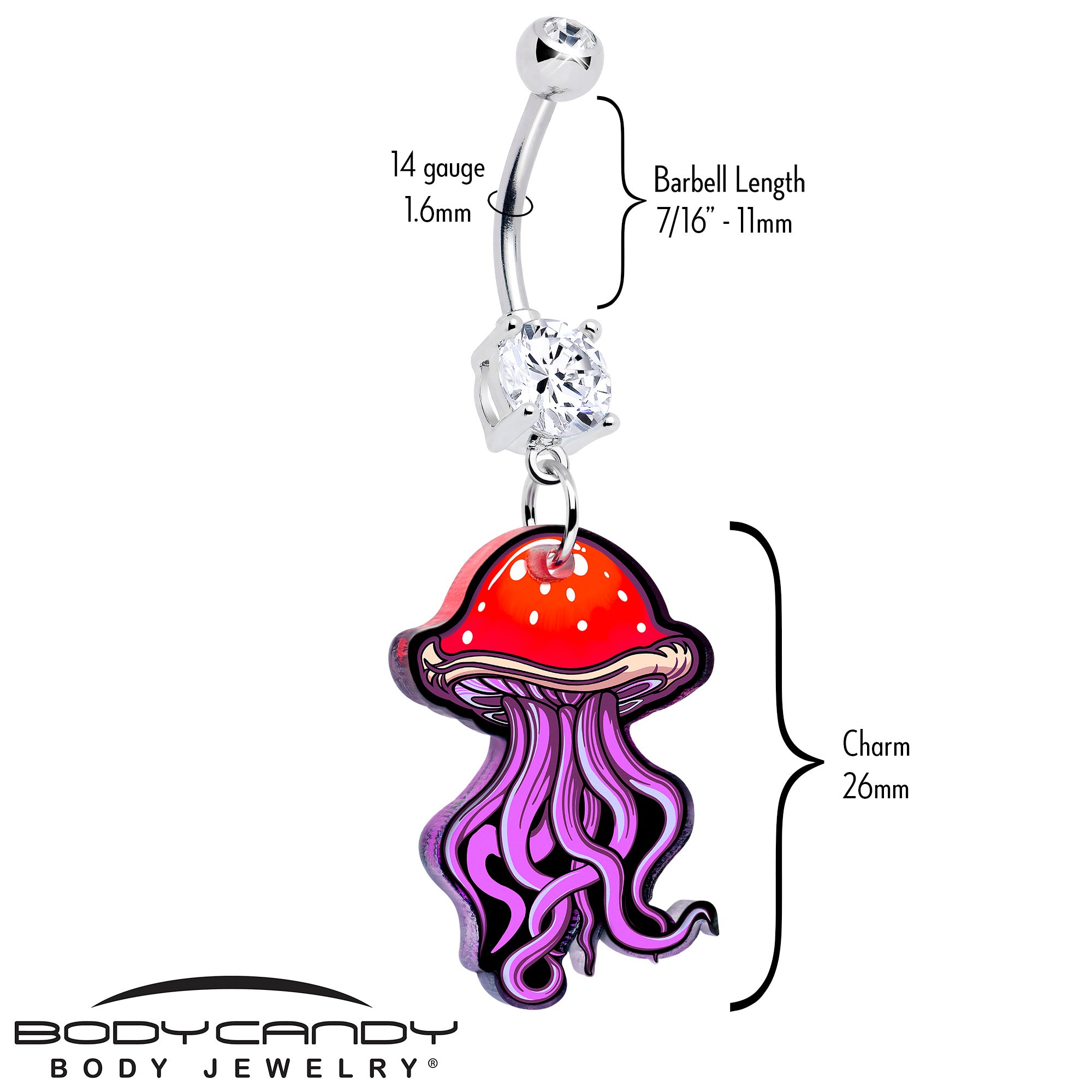 Mushroom shaped belly ring handcrafted by Onyx O