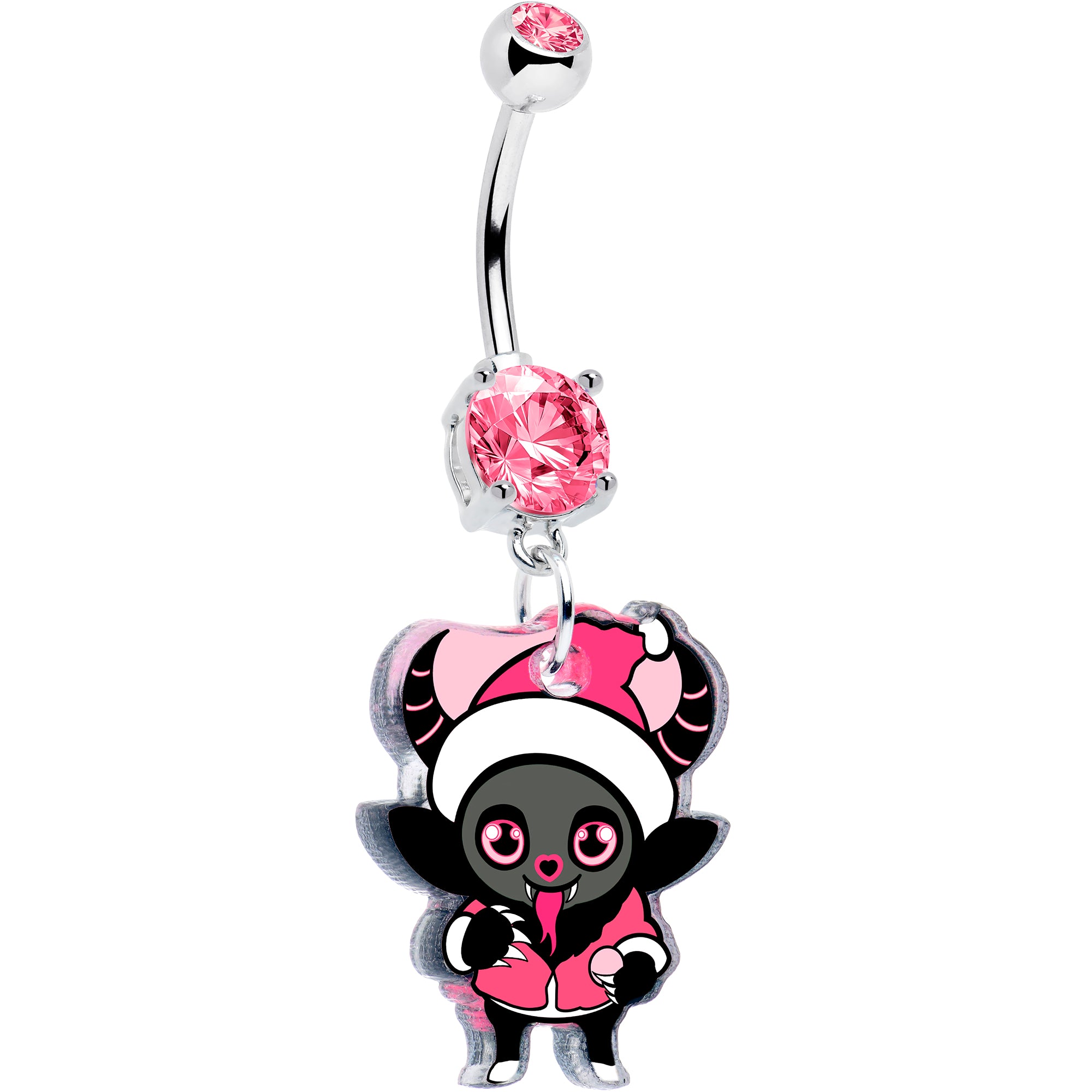 Pink double gem holiday Krampus dangle Christmas belly ring