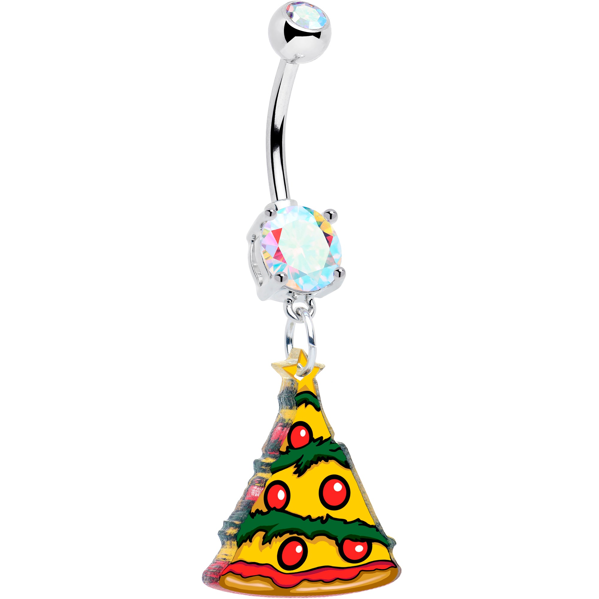 Aurora double gem pizza Christmas tree dangle belly ring