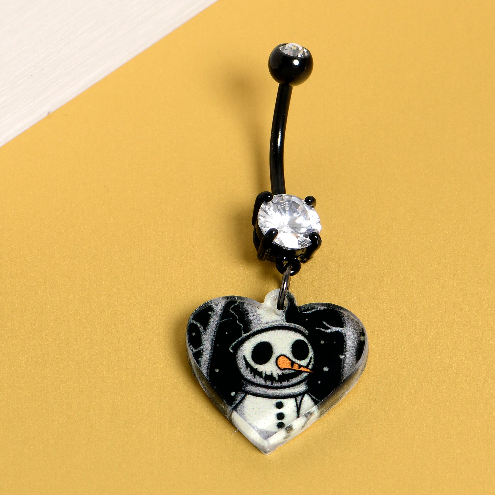 Black gem Christmas snowman navel piercing dangle charm