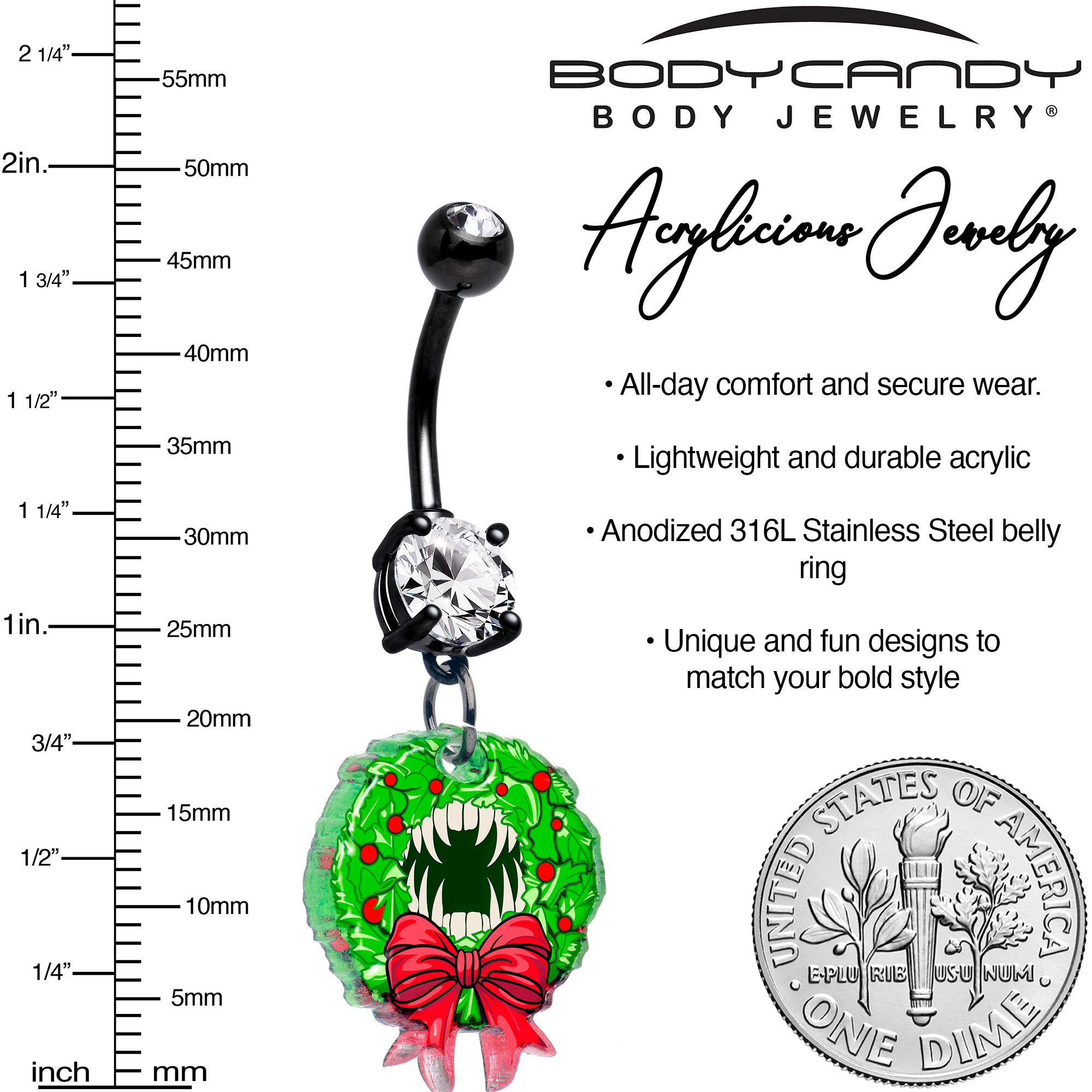 Gothic vampire wreath holiday belly button ring