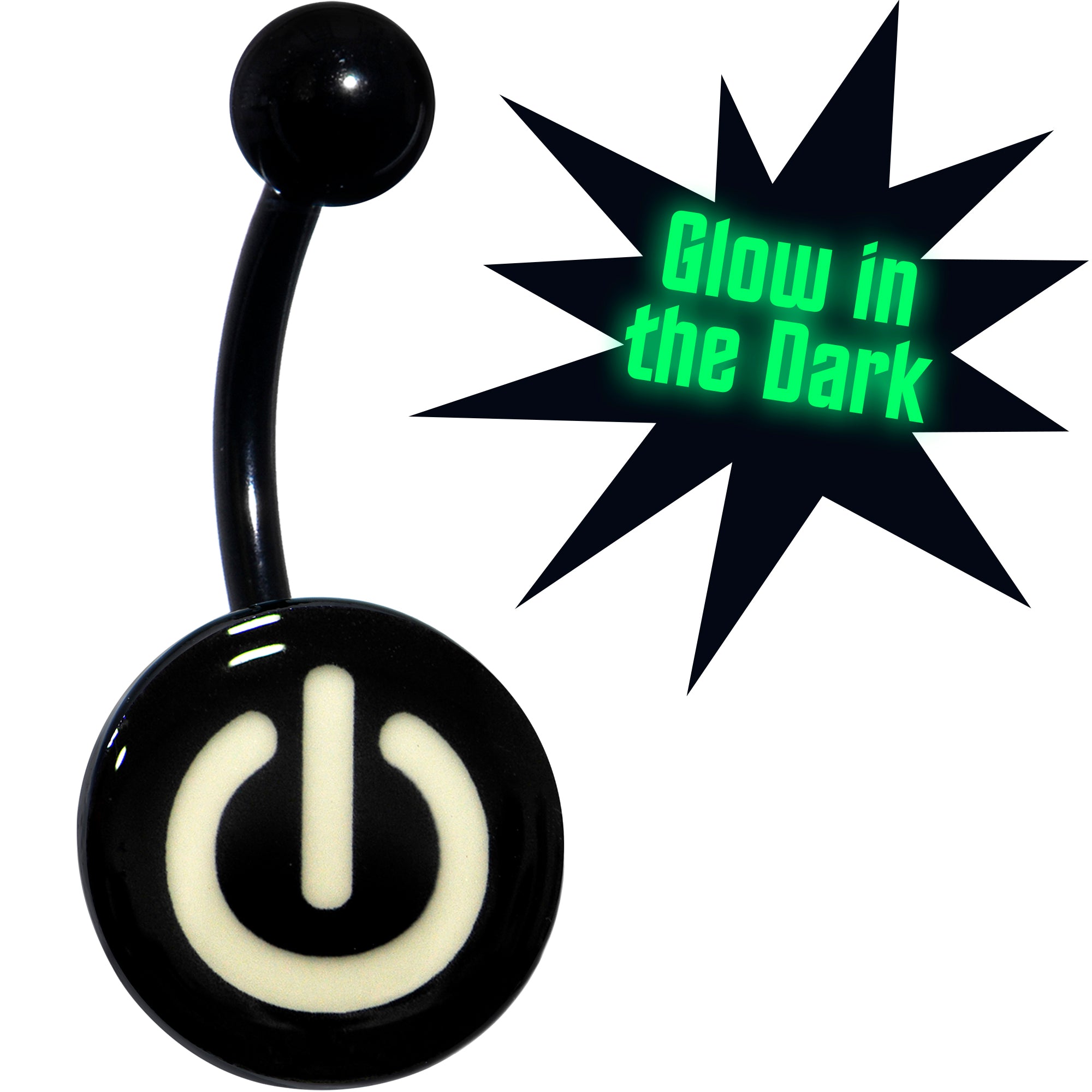 Glow in the Dark Titanium Power Button Hypoallergenic Stainless Steel Belly Ring
