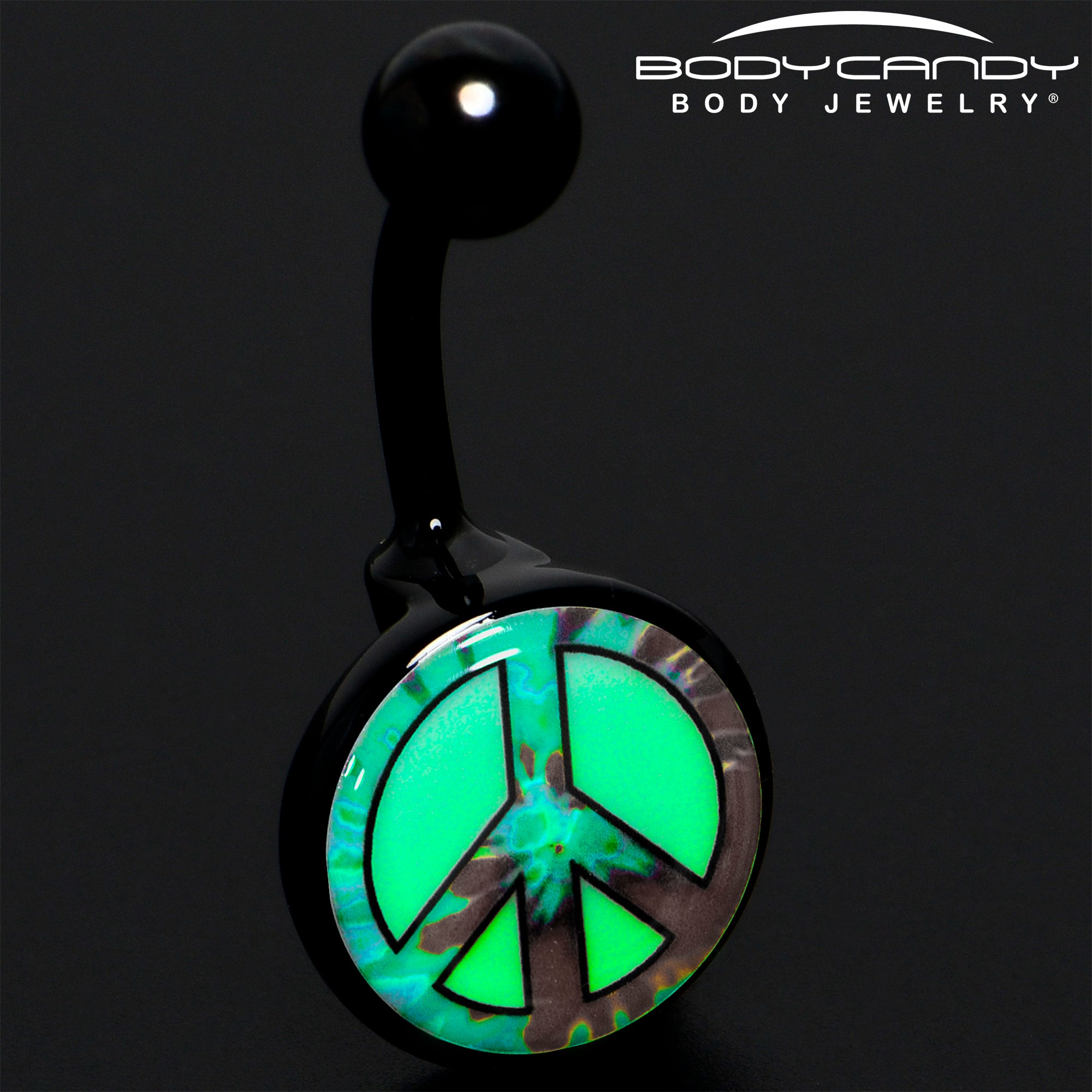 Glow in the Dark Titanium Tie Dyed Peace Sign Stainless Steel Belly Ring lightweight comfortable