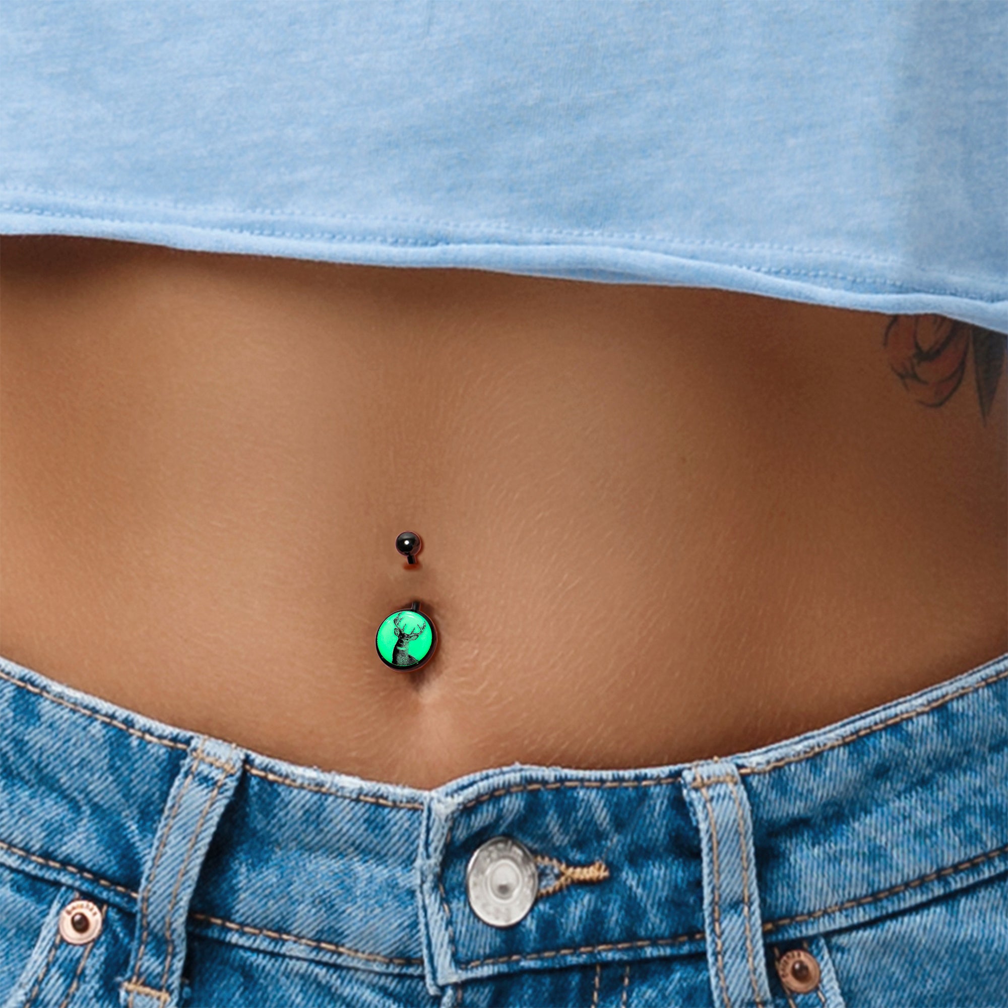 Glow in the Dark Titanium Deer Buck Belly Ring