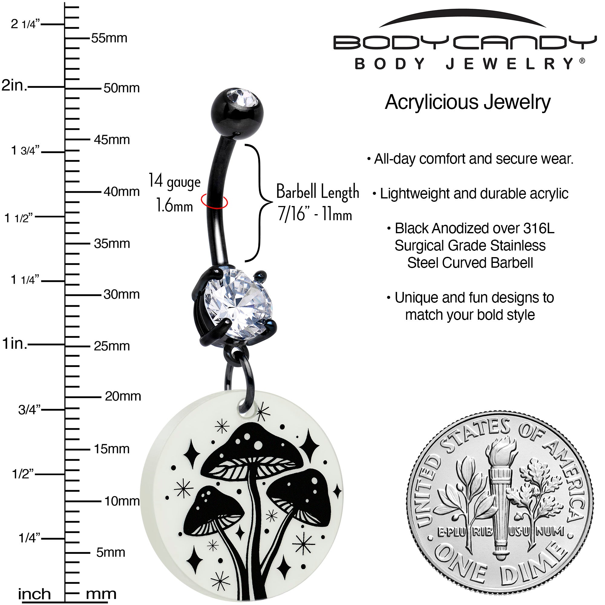 Black dangle navel ring with double gem