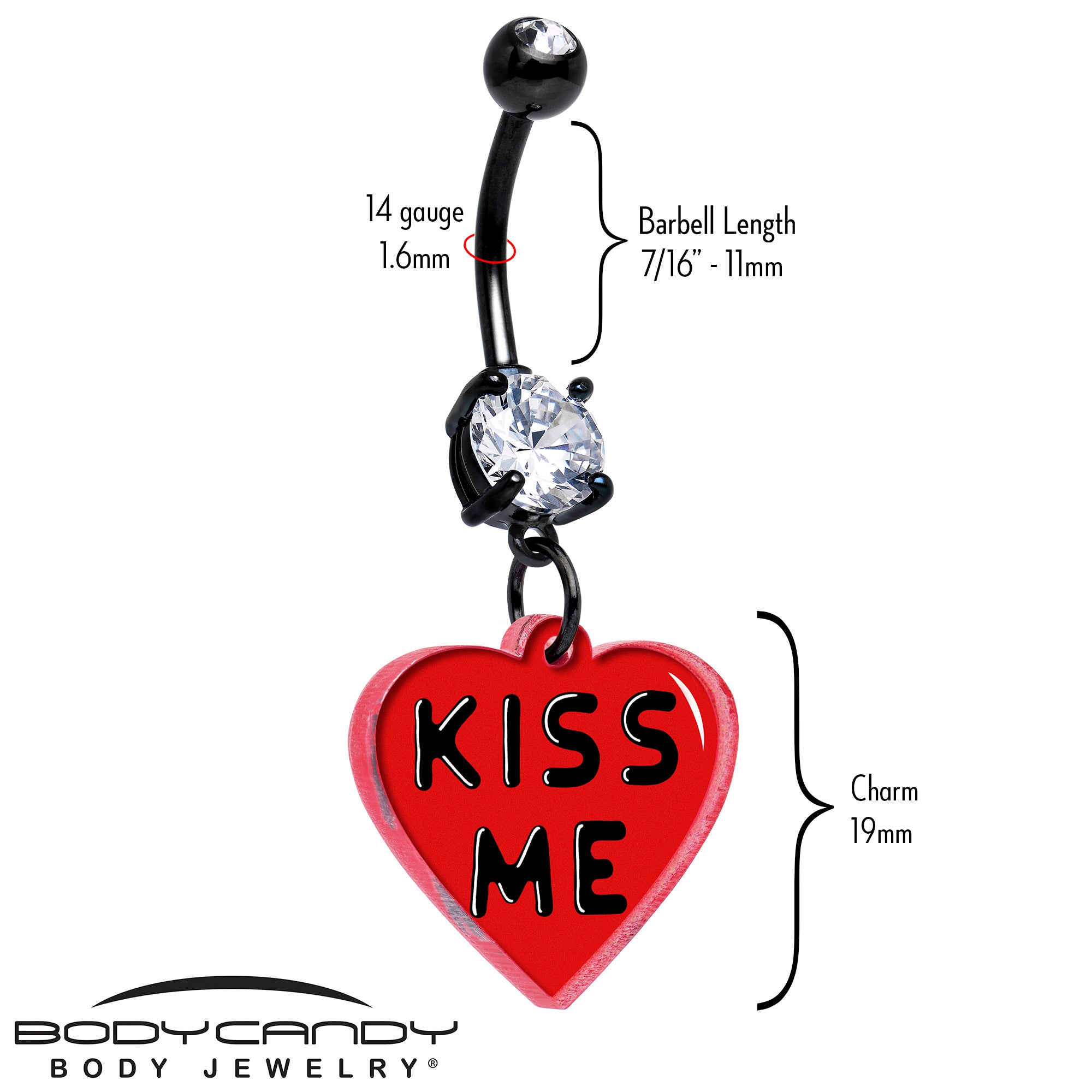 Kiss Me Heart Navel Piercing Ring Black
