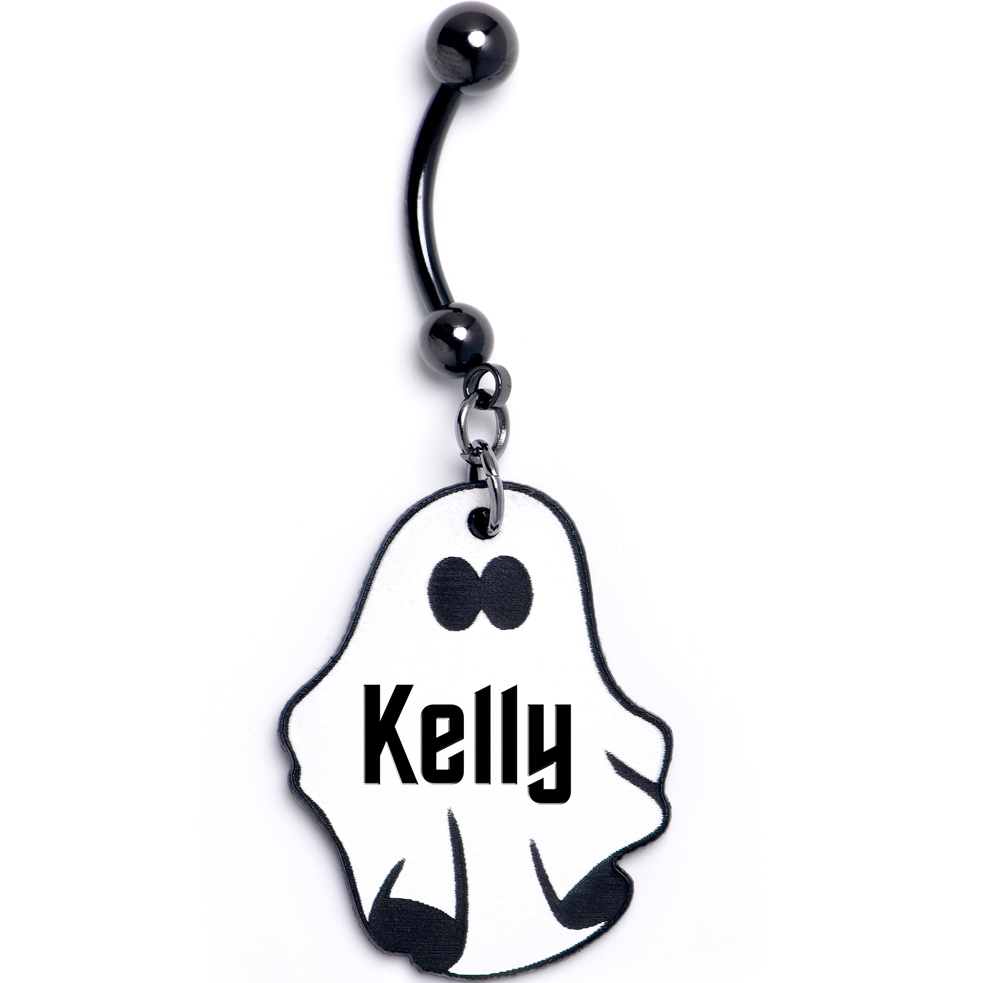 Custom Black Halloween Ghost Personalized Dangle Belly Ring
