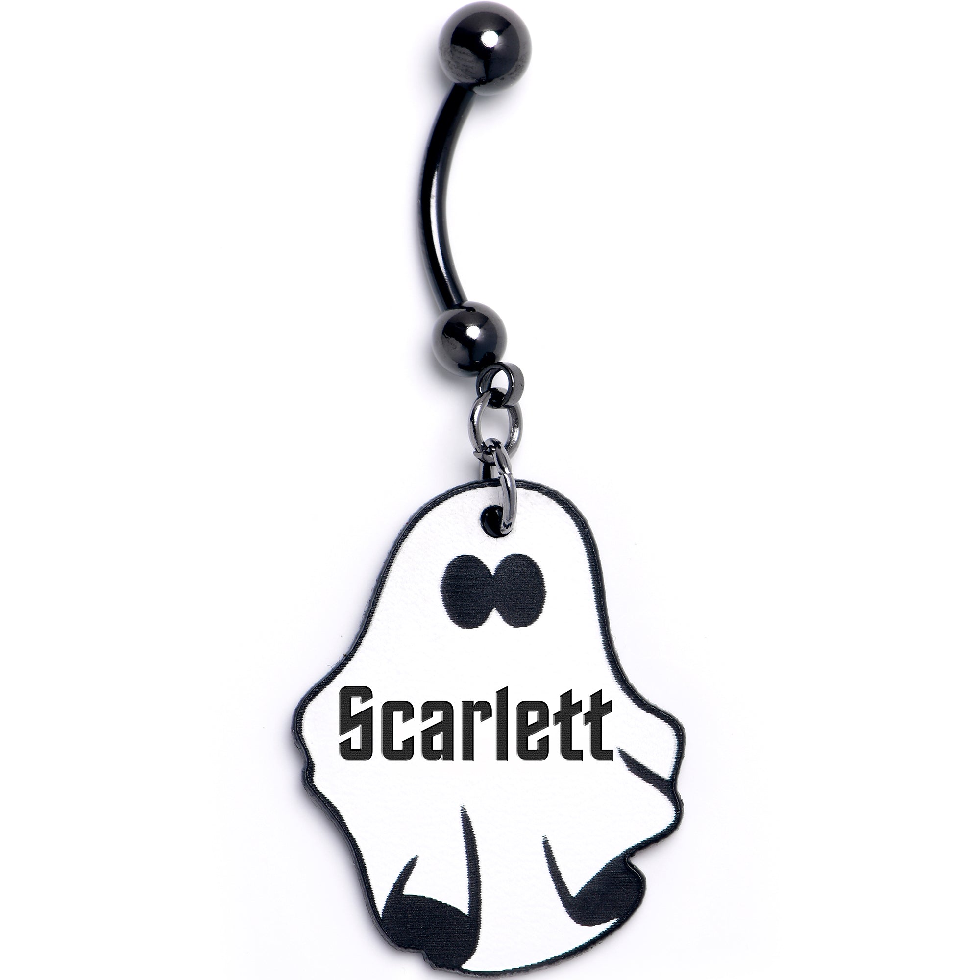 Custom Black Halloween Ghost Personalized Dangle Belly Ring
