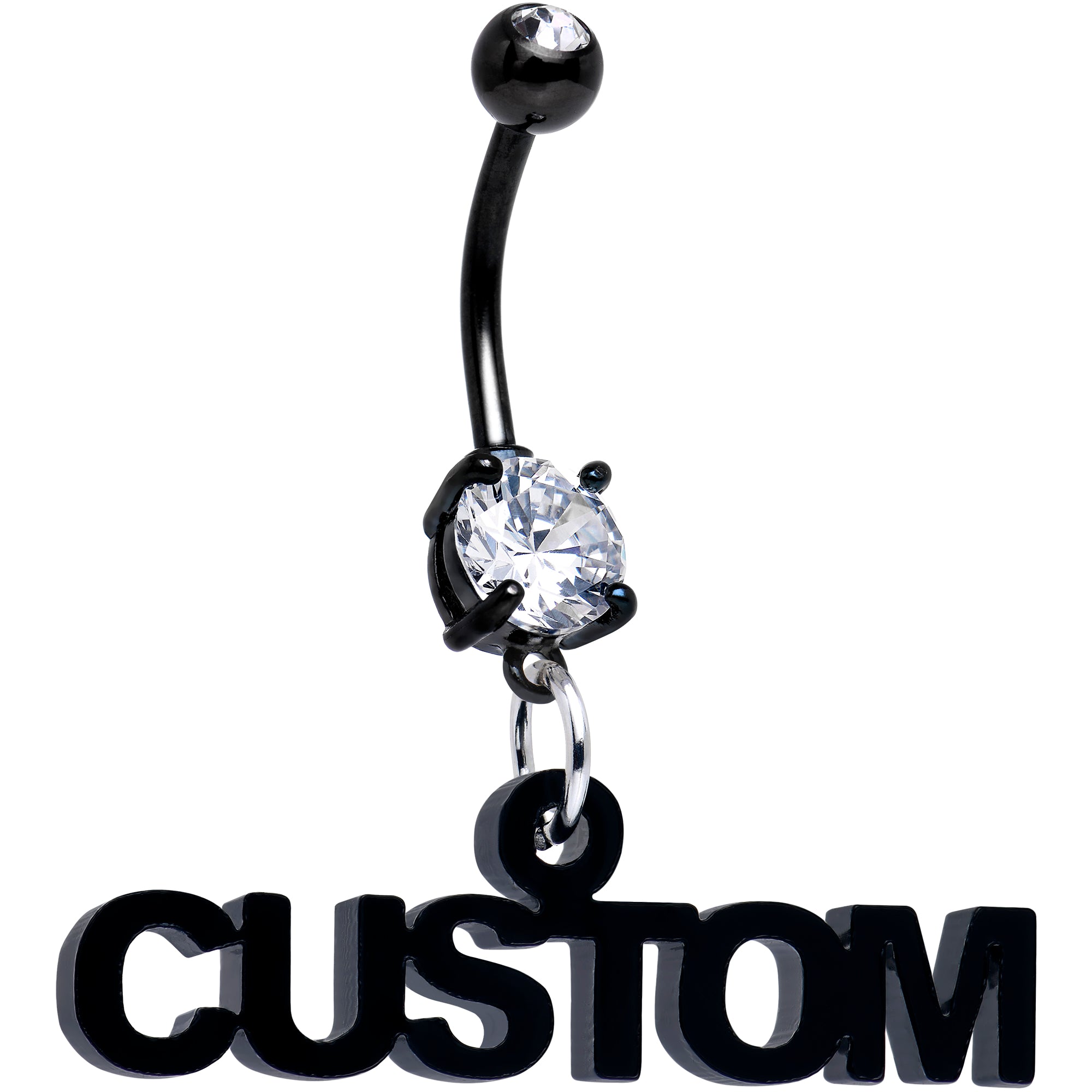 Custom Black Double Gem Personalized Name Belly Ring
