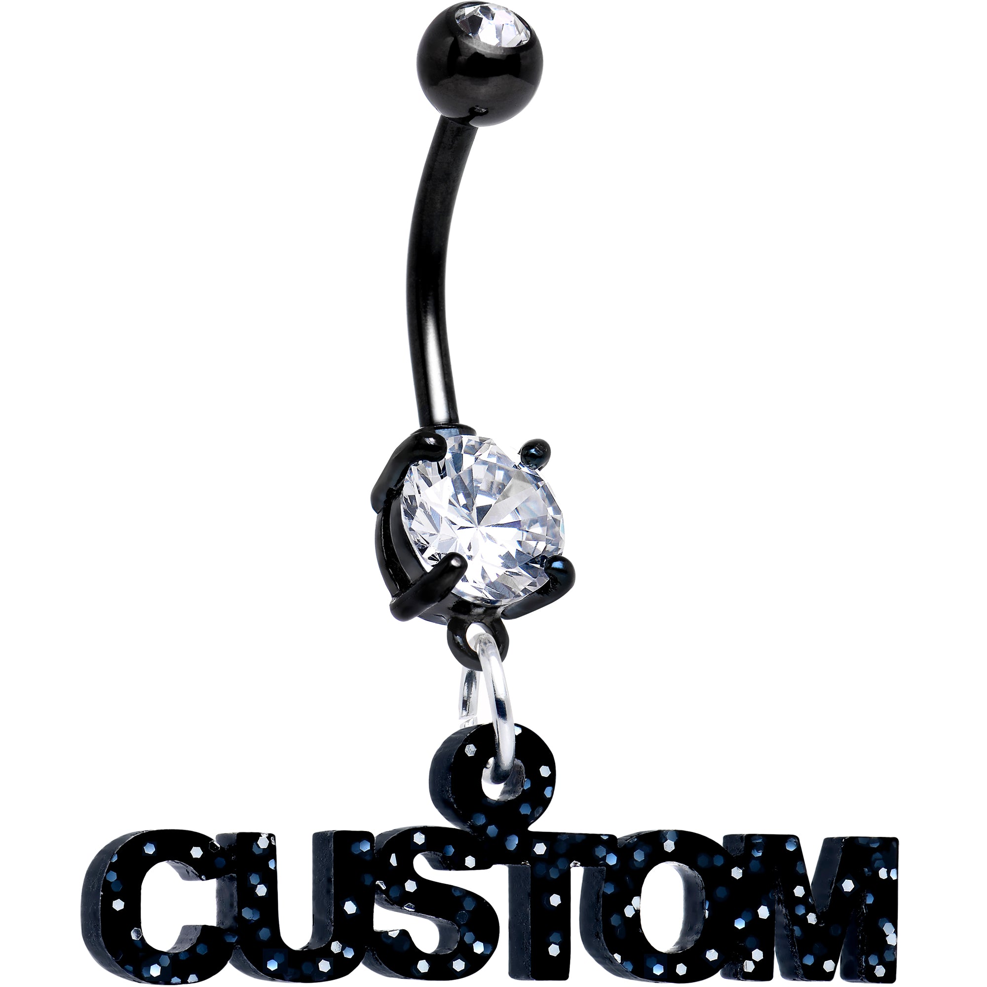 personalized black double gem customizable name belly ring