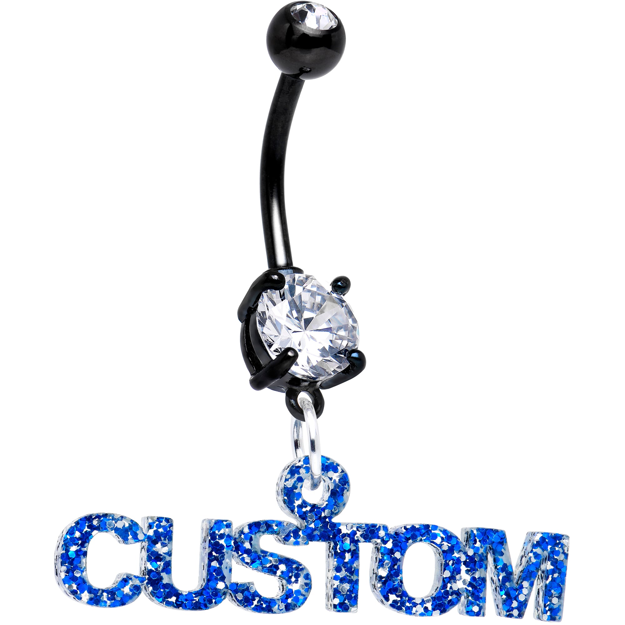 Custom Black Double Gem Personalized Name Belly Ring