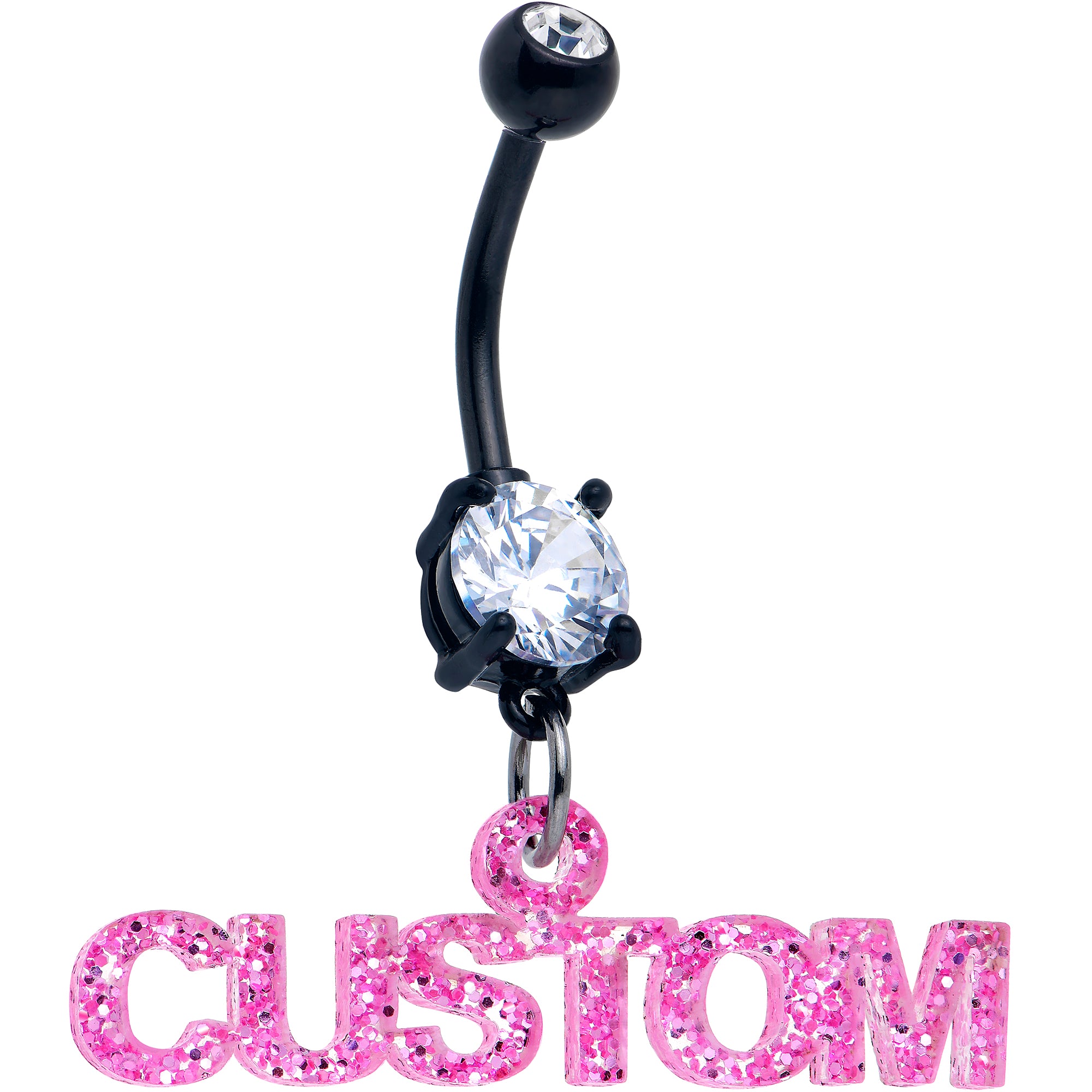 Custom Black Double Gem Personalized Name Belly Ring