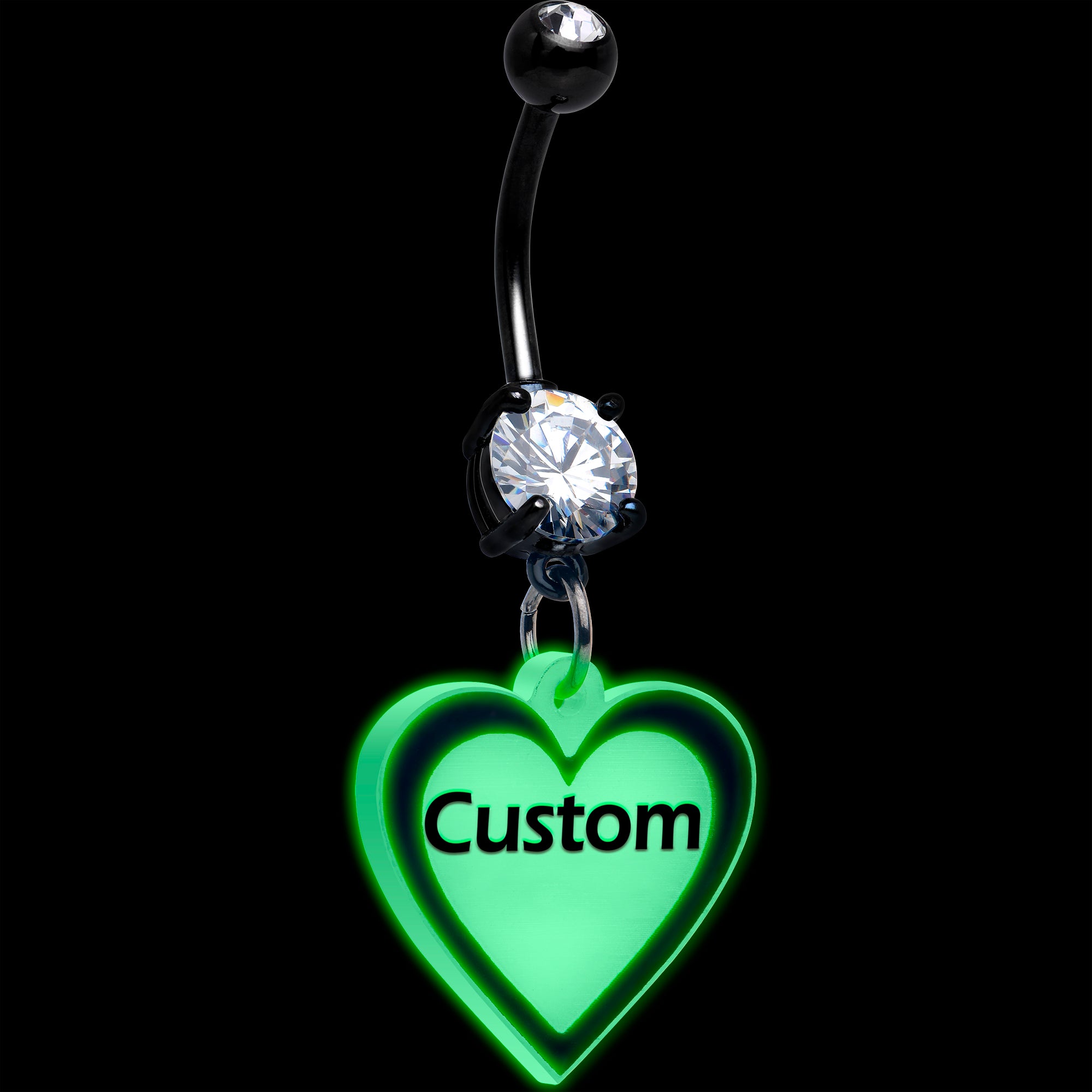 Personalized Glow in the Dark Heart Dangle Belly Ring