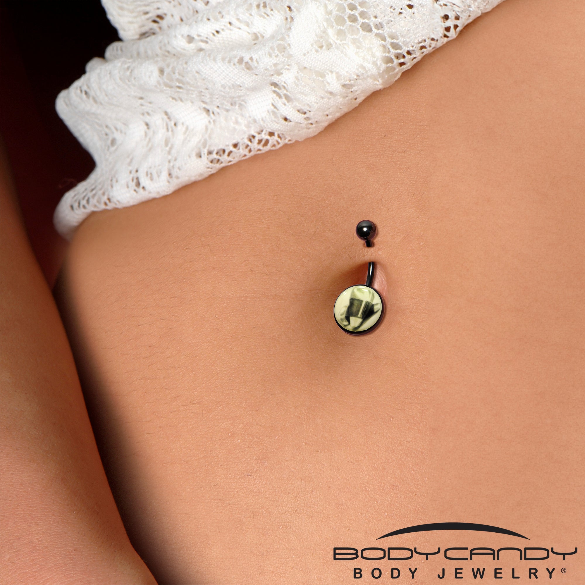 Black Titanium Classic Candy Corn Glow in the Dark Belly Ring