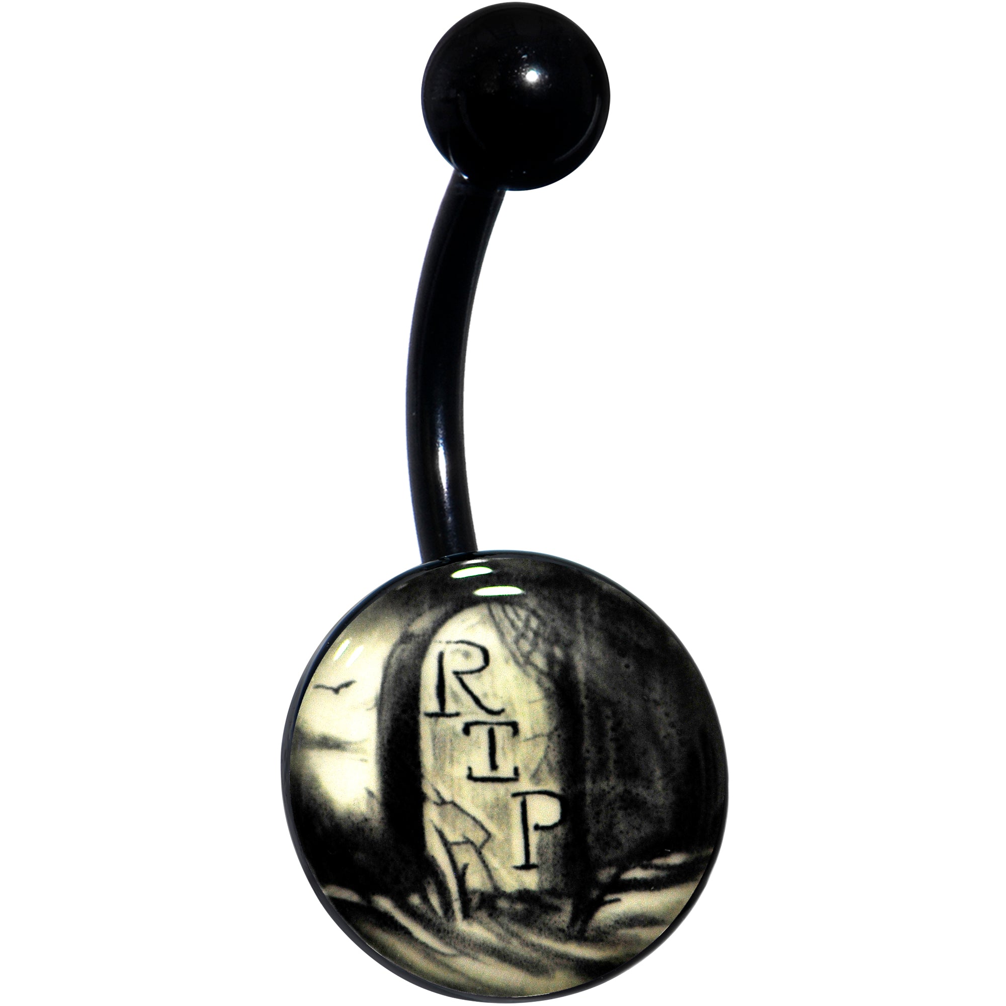 Black Titanium RIP Tombstone Glow in the Dark Belly Ring